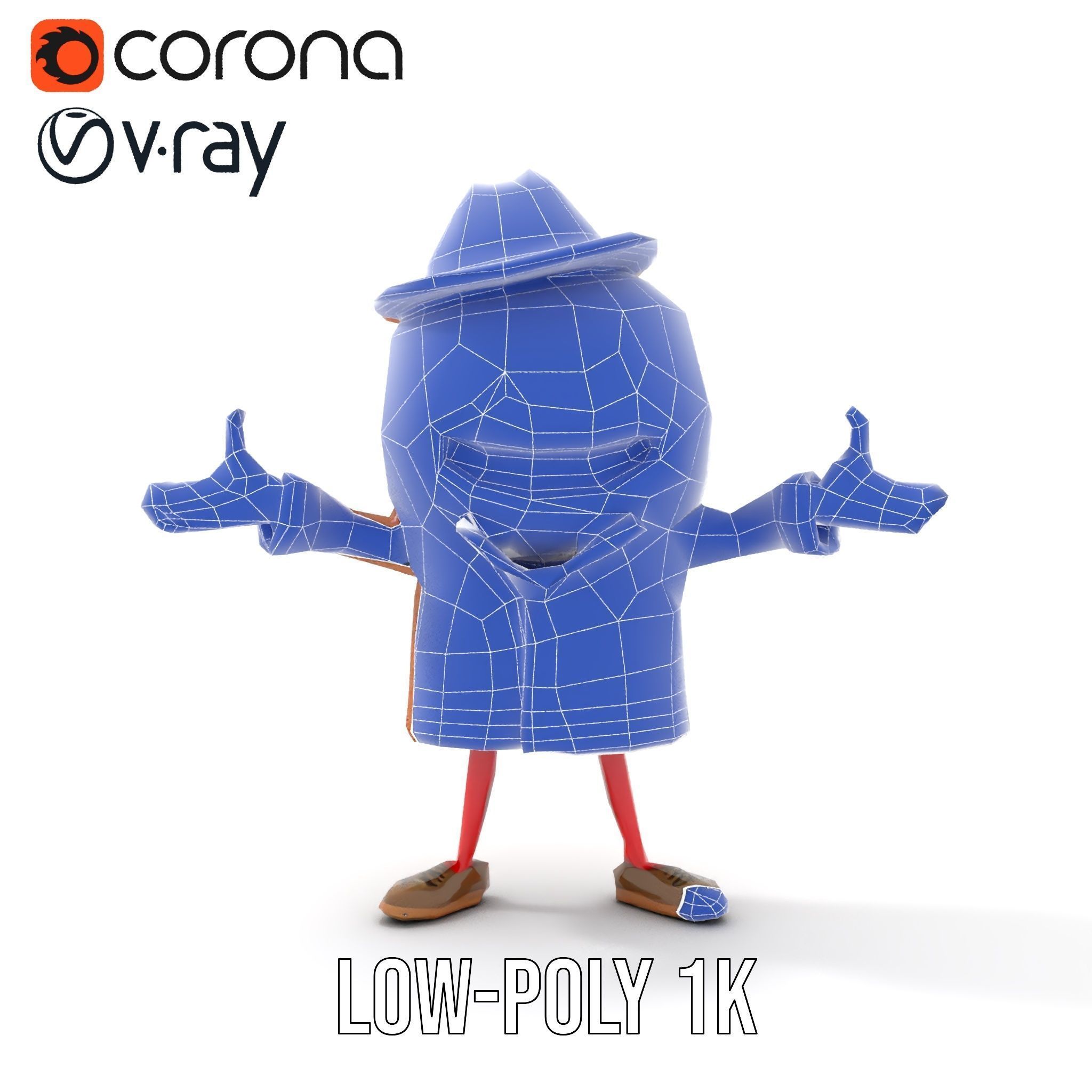 Cheery Red Character in Brown Coat Rigged and Animated Low-poly 3D model_12