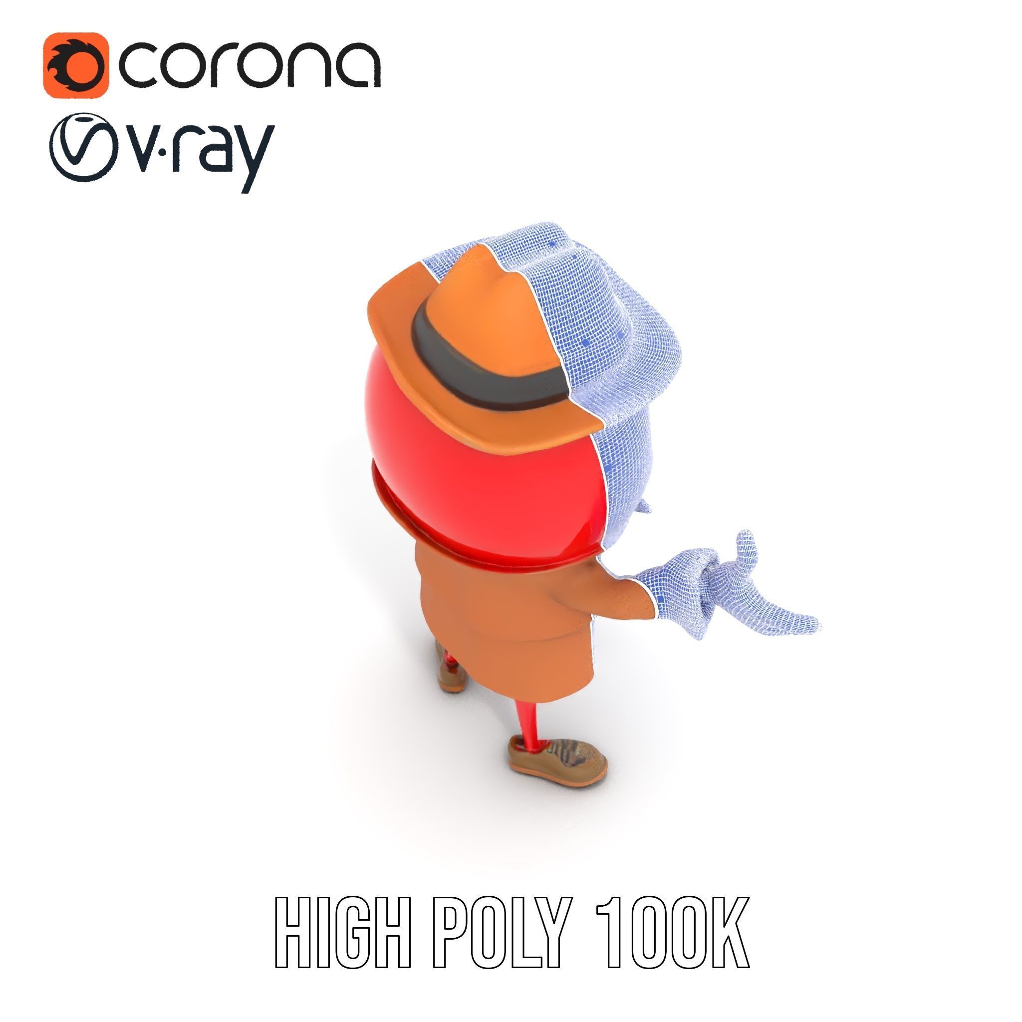 Cheery Red Character in Brown Coat Rigged and Animated Low-poly 3D model_28