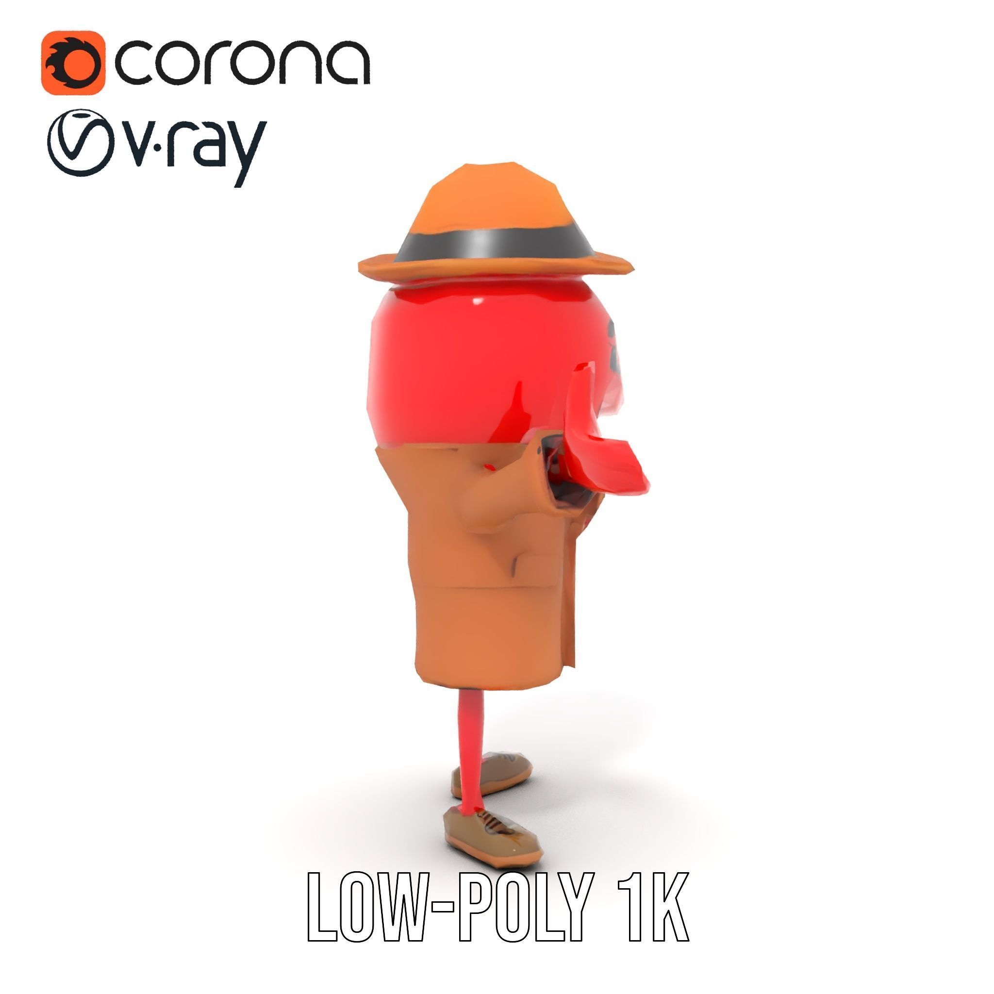 Cheery Red Character in Brown Coat Rigged and Animated Low-poly 3D model_24
