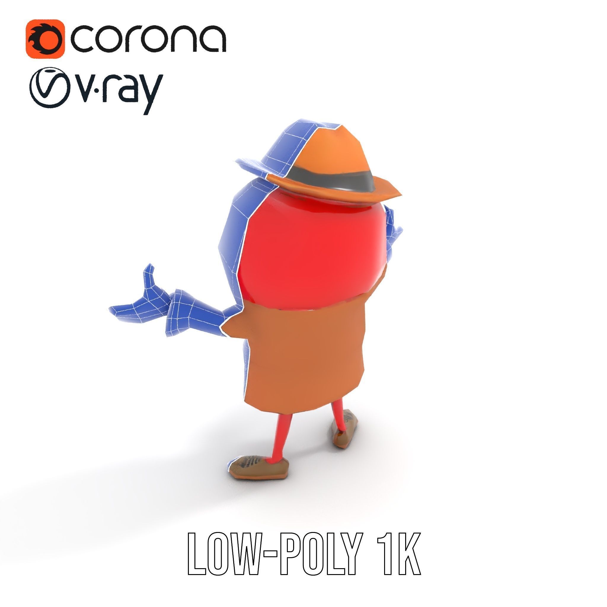 Cheery Red Character in Brown Coat Rigged and Animated Low-poly 3D model_30