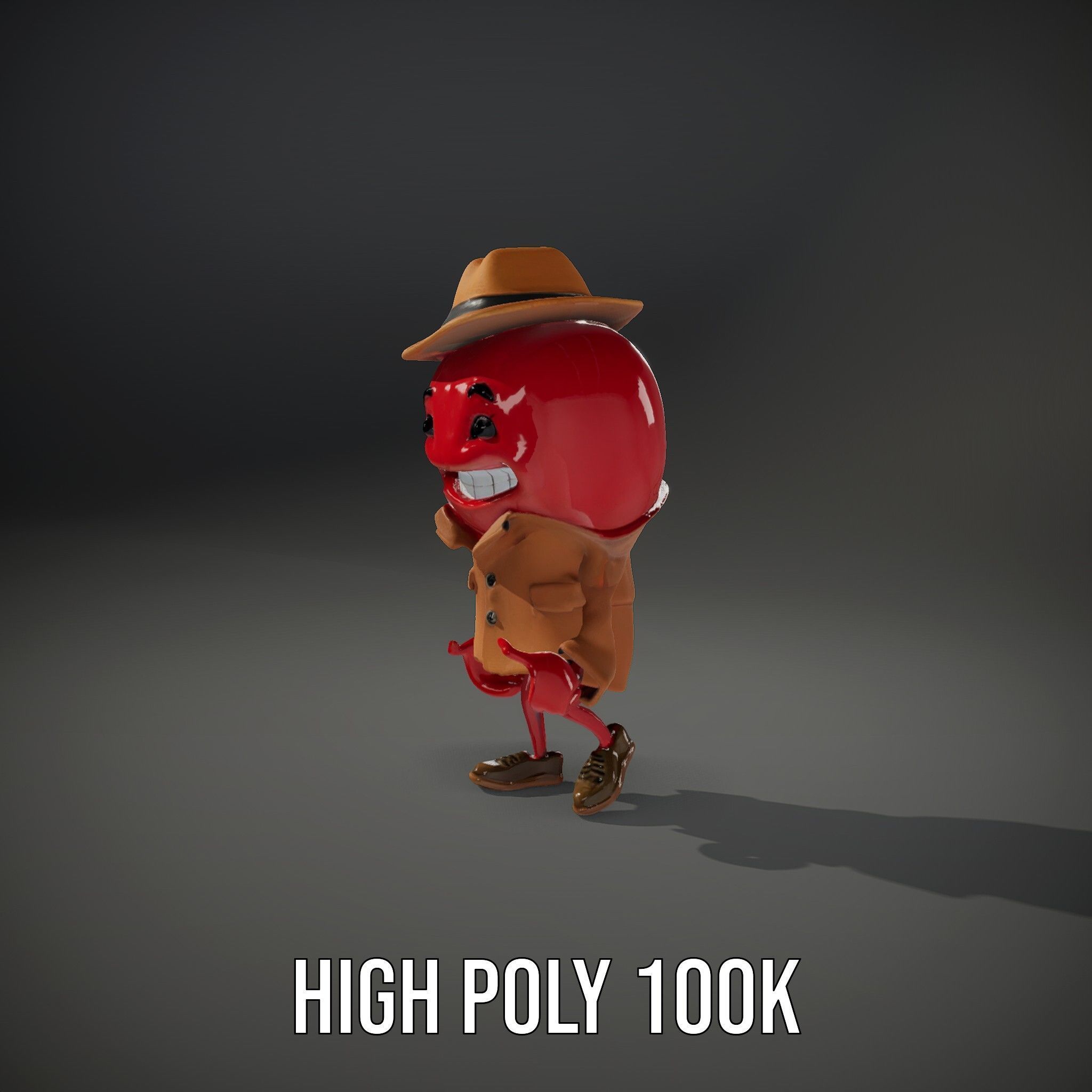Cheery Red Character in Brown Coat Rigged and Animated Low-poly 3D model_10