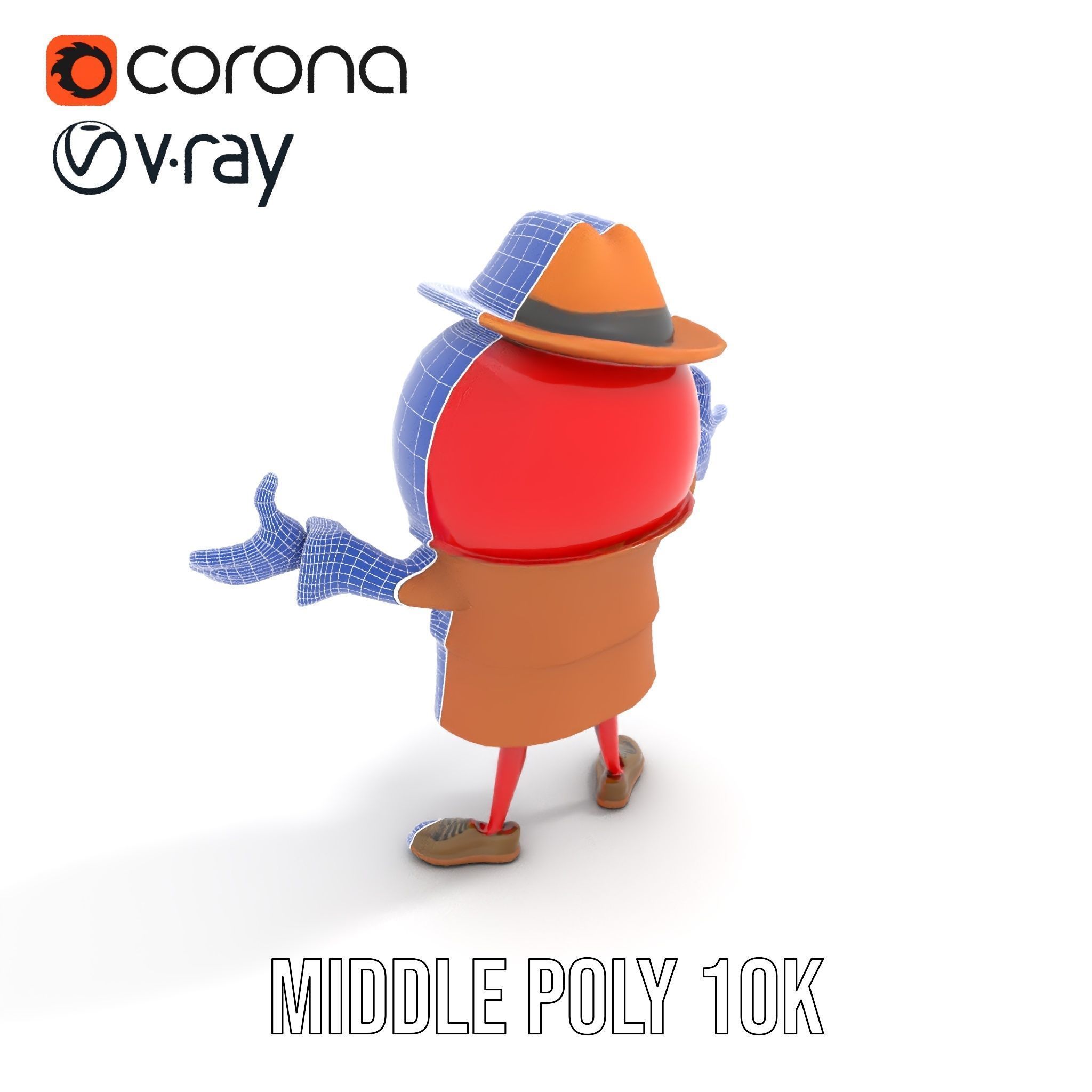 Cheery Red Character in Brown Coat Rigged and Animated Low-poly 3D model_26