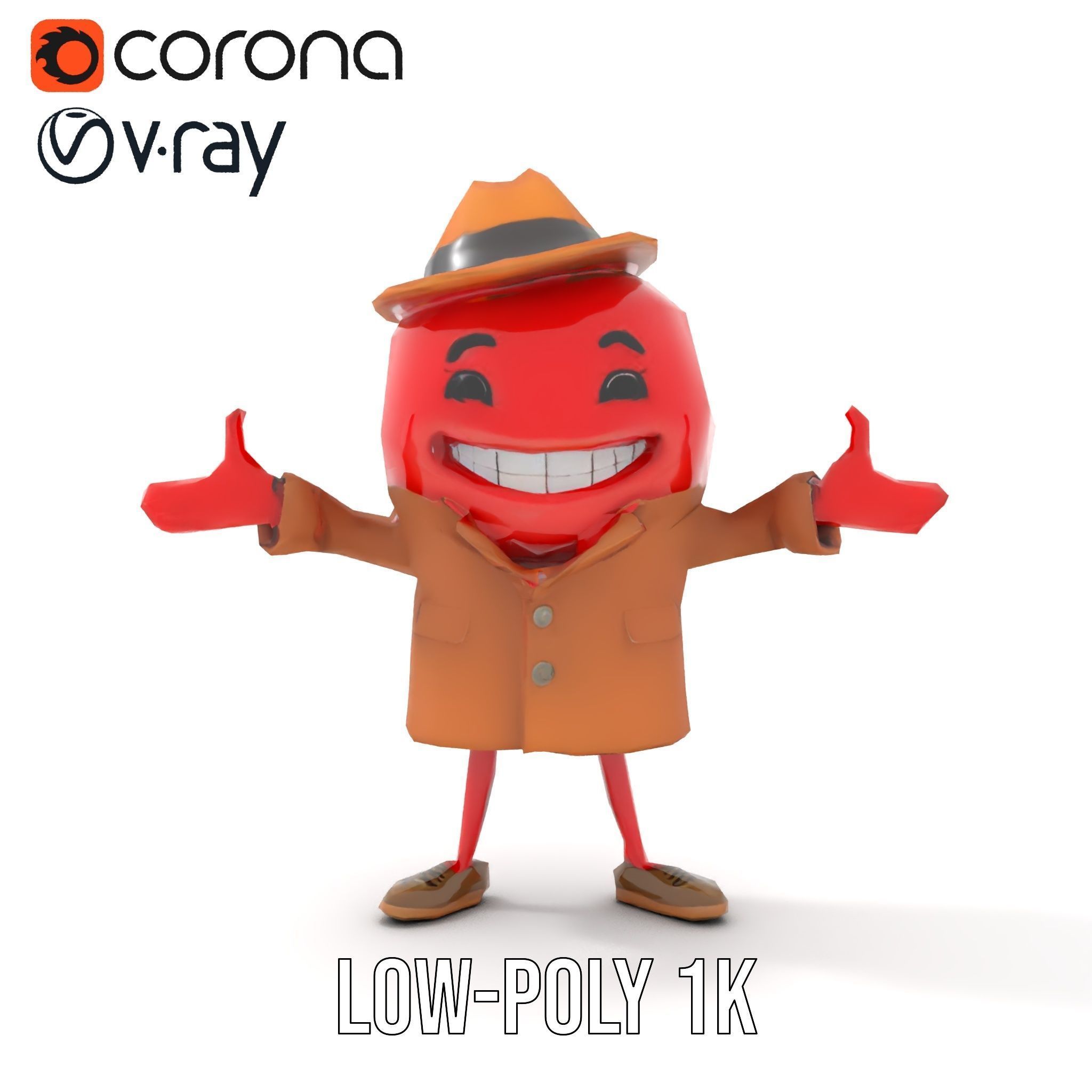 Cheery Red Character in Brown Coat Rigged and Animated Low-poly 3D model_27