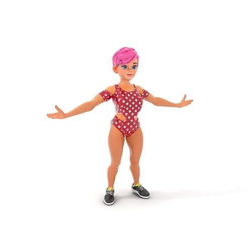 Polka Dot Swimsuit Girl  D Character Rigged and Animated Low-poly 3D model