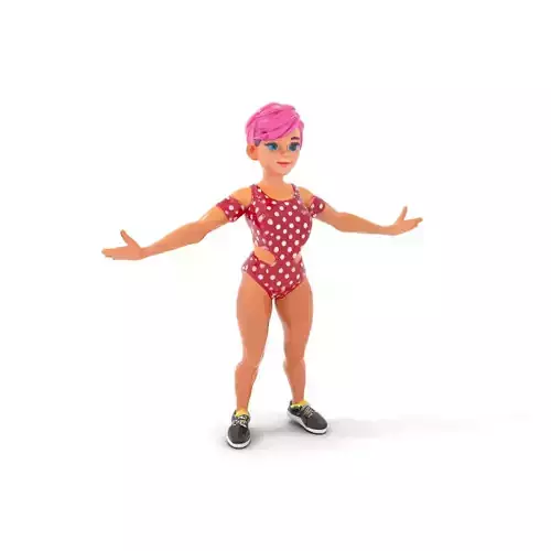 Polka Dot Swimsuit Girl  D Character Rigged and Animated