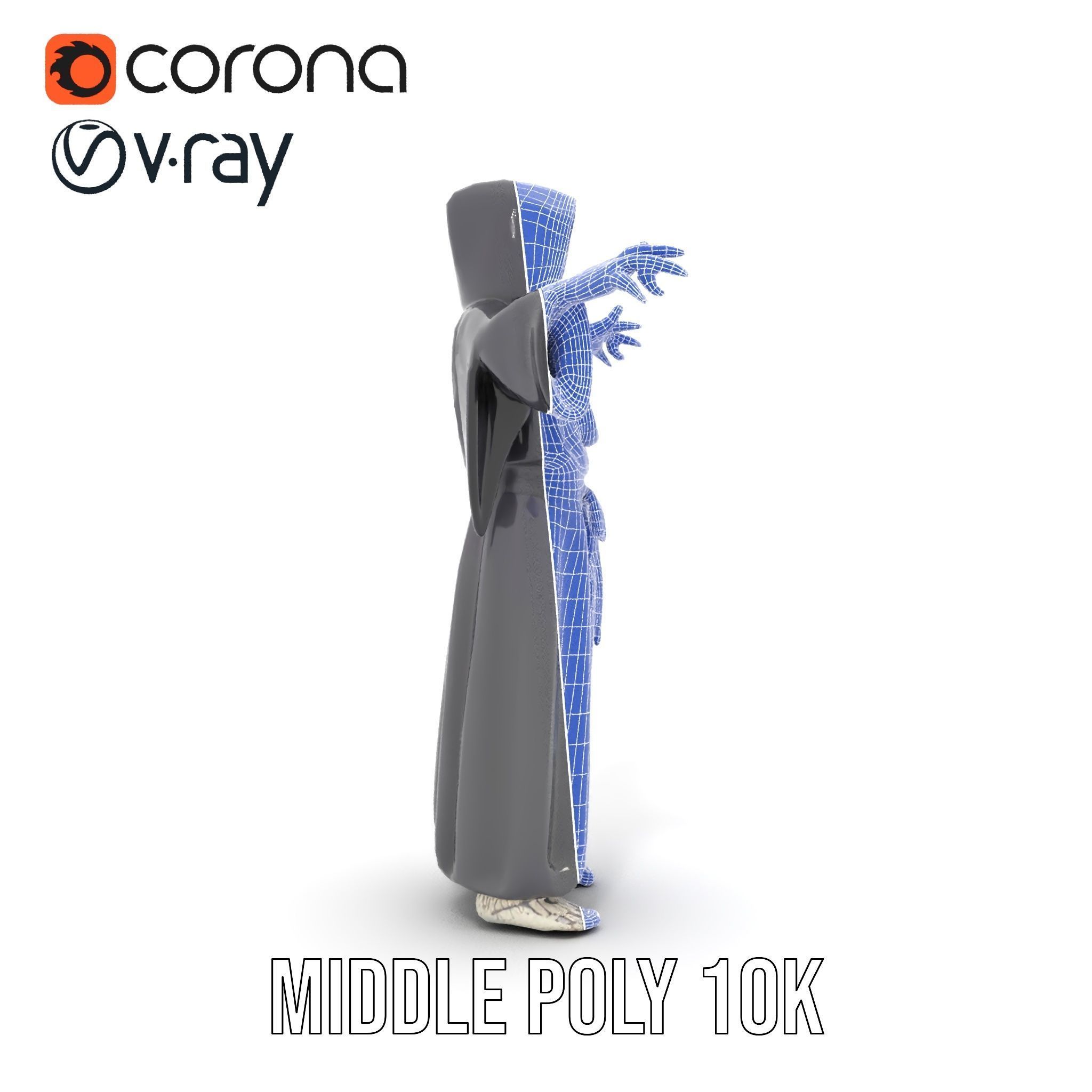 Skeleton Sorcerer Character Model Rigged and Animated Low-poly 3D model_29