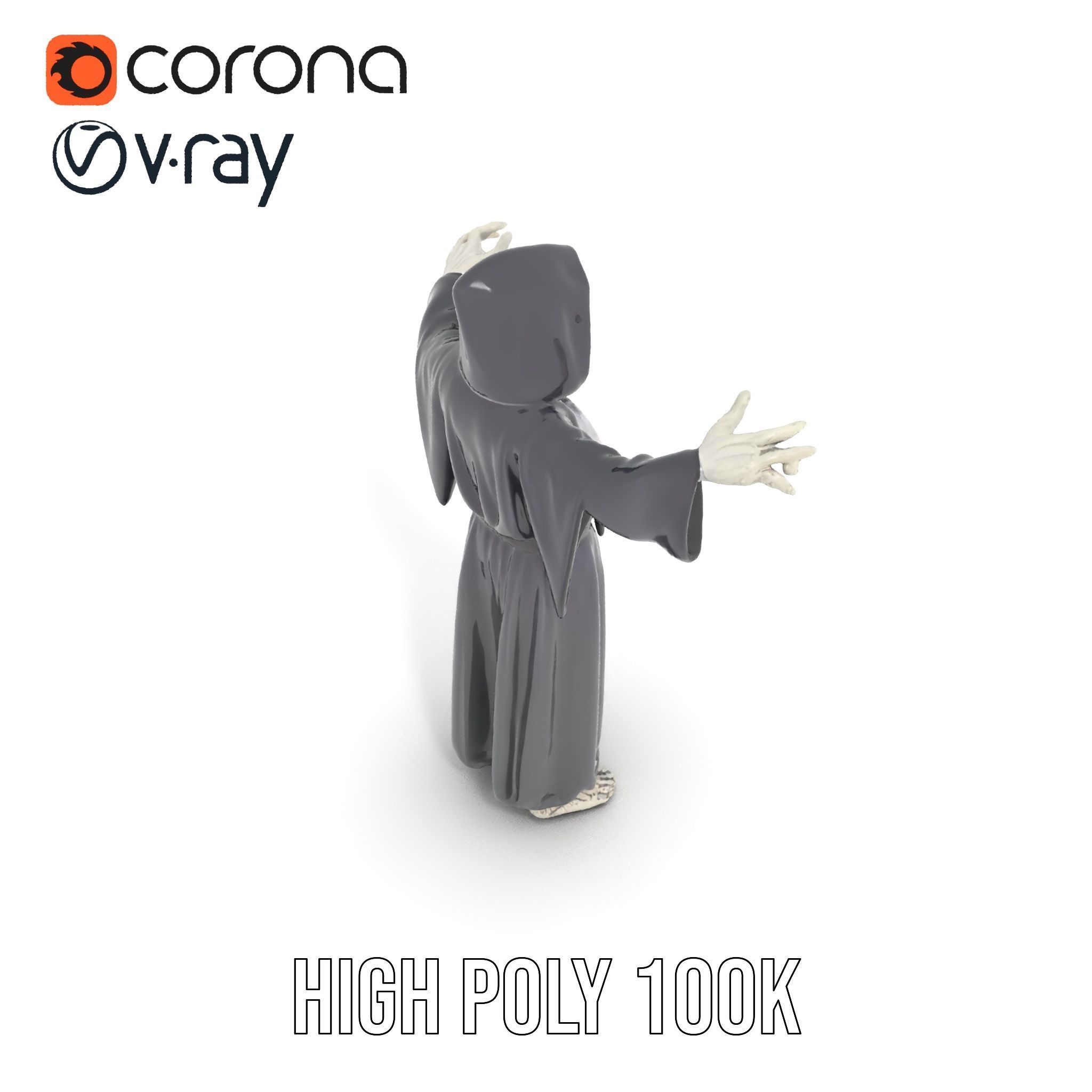 Skeleton Sorcerer Character Model Rigged and Animated Low-poly 3D model_25