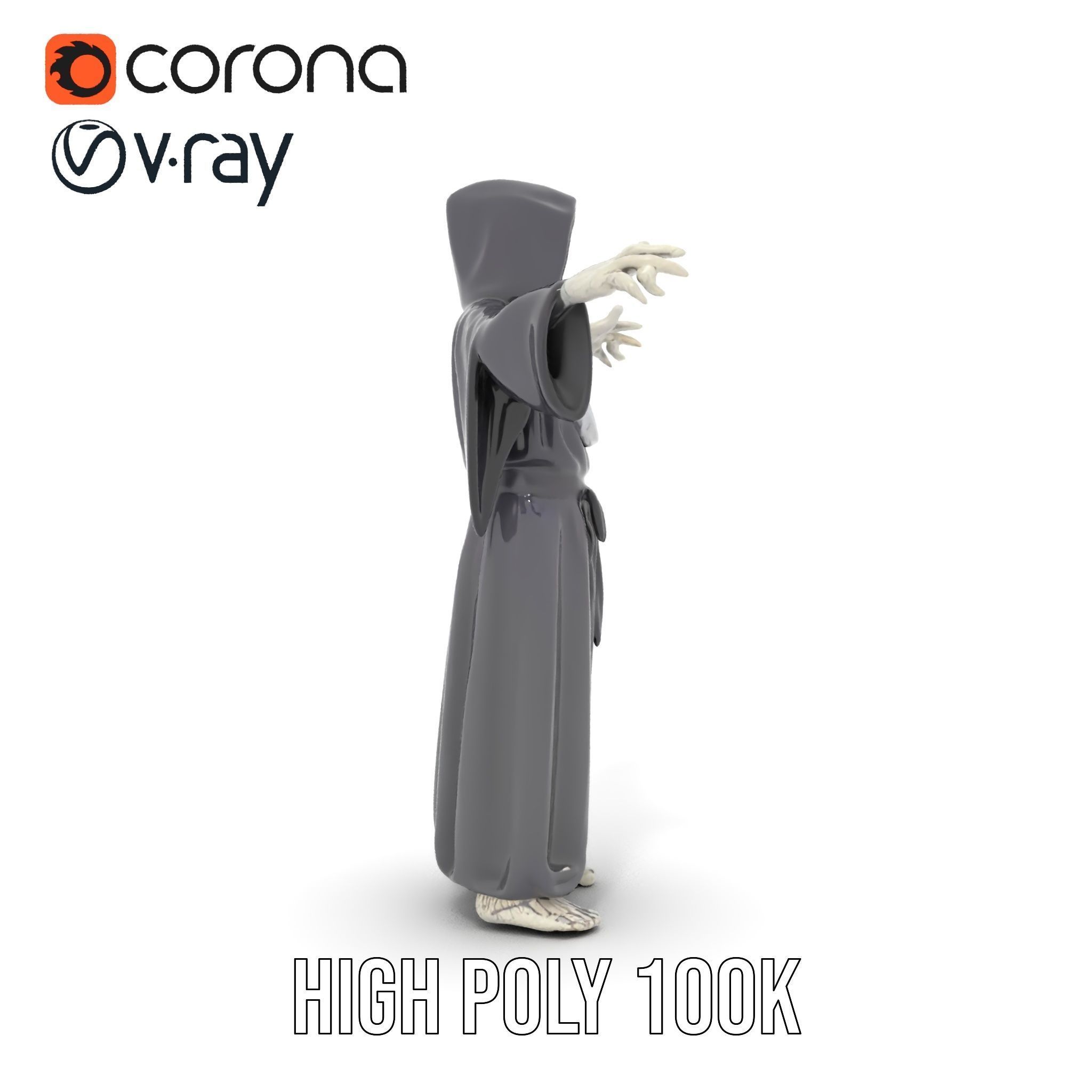 Skeleton Sorcerer Character Model Rigged and Animated Low-poly 3D model_14