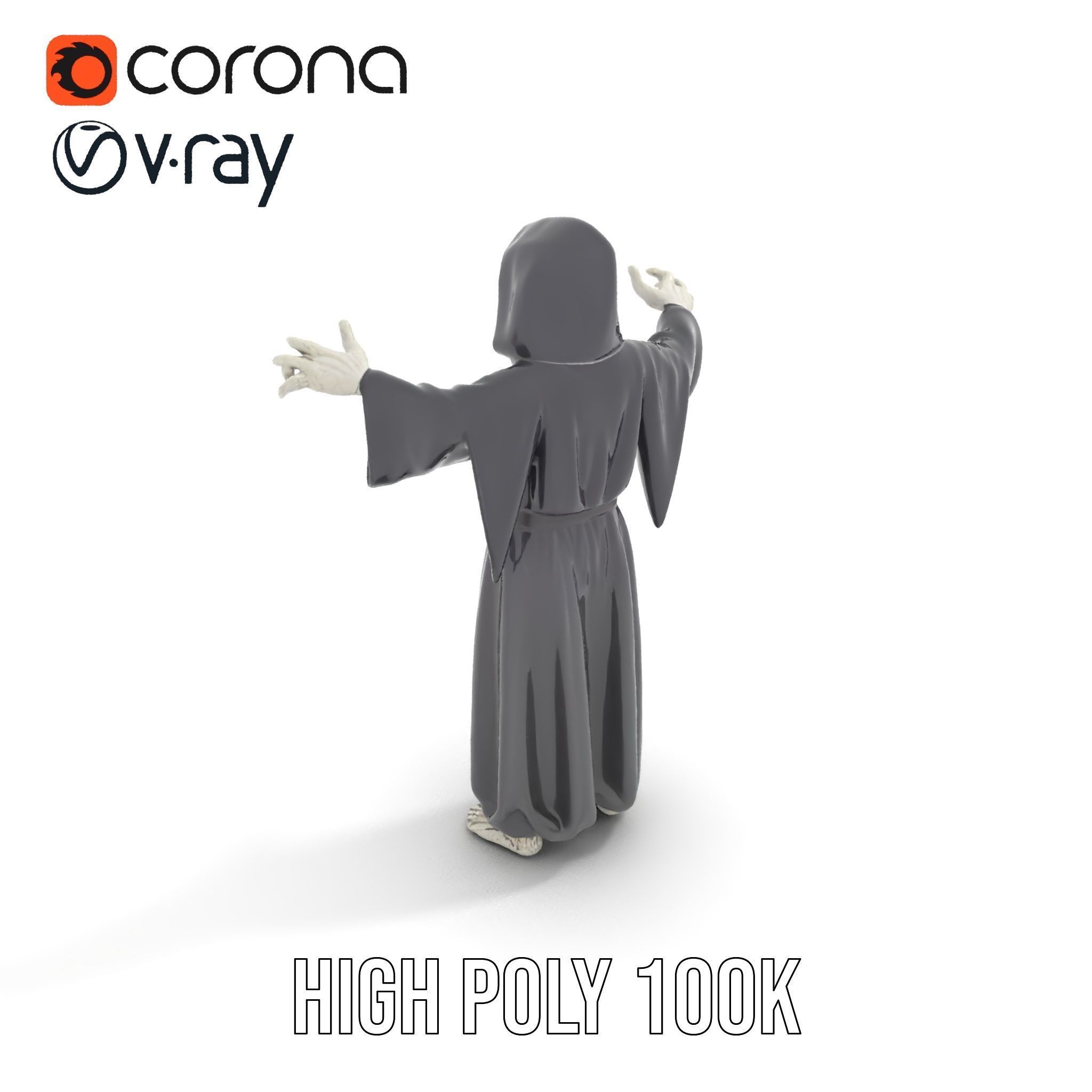 Skeleton Sorcerer Character Model Rigged and Animated Low-poly 3D model_20