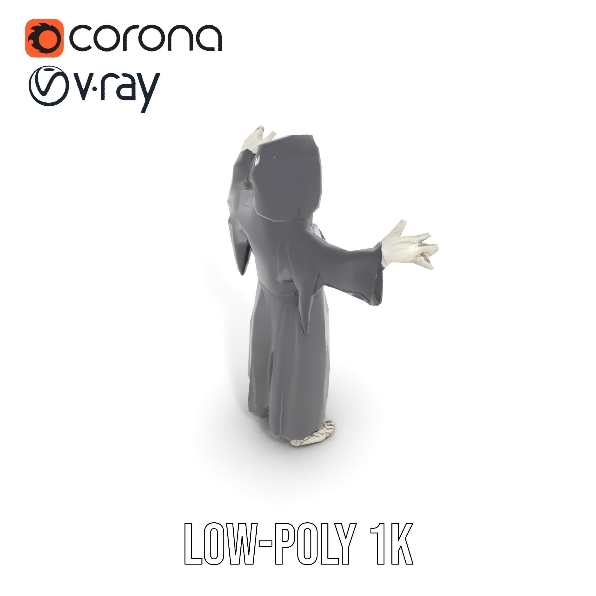 Skeleton Sorcerer Character Model Rigged and Animated Low-poly 3D model_22