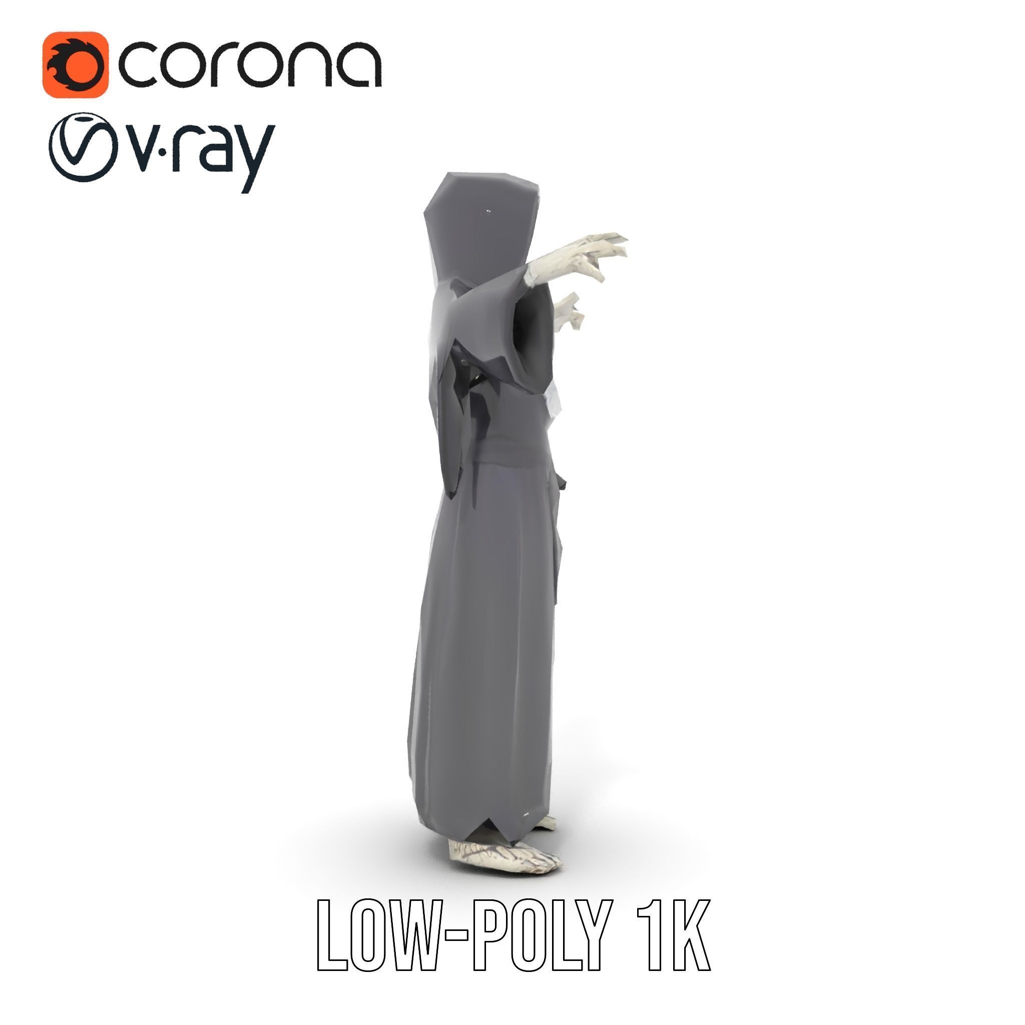 Skeleton Sorcerer Character Model Rigged and Animated Low-poly 3D model_24