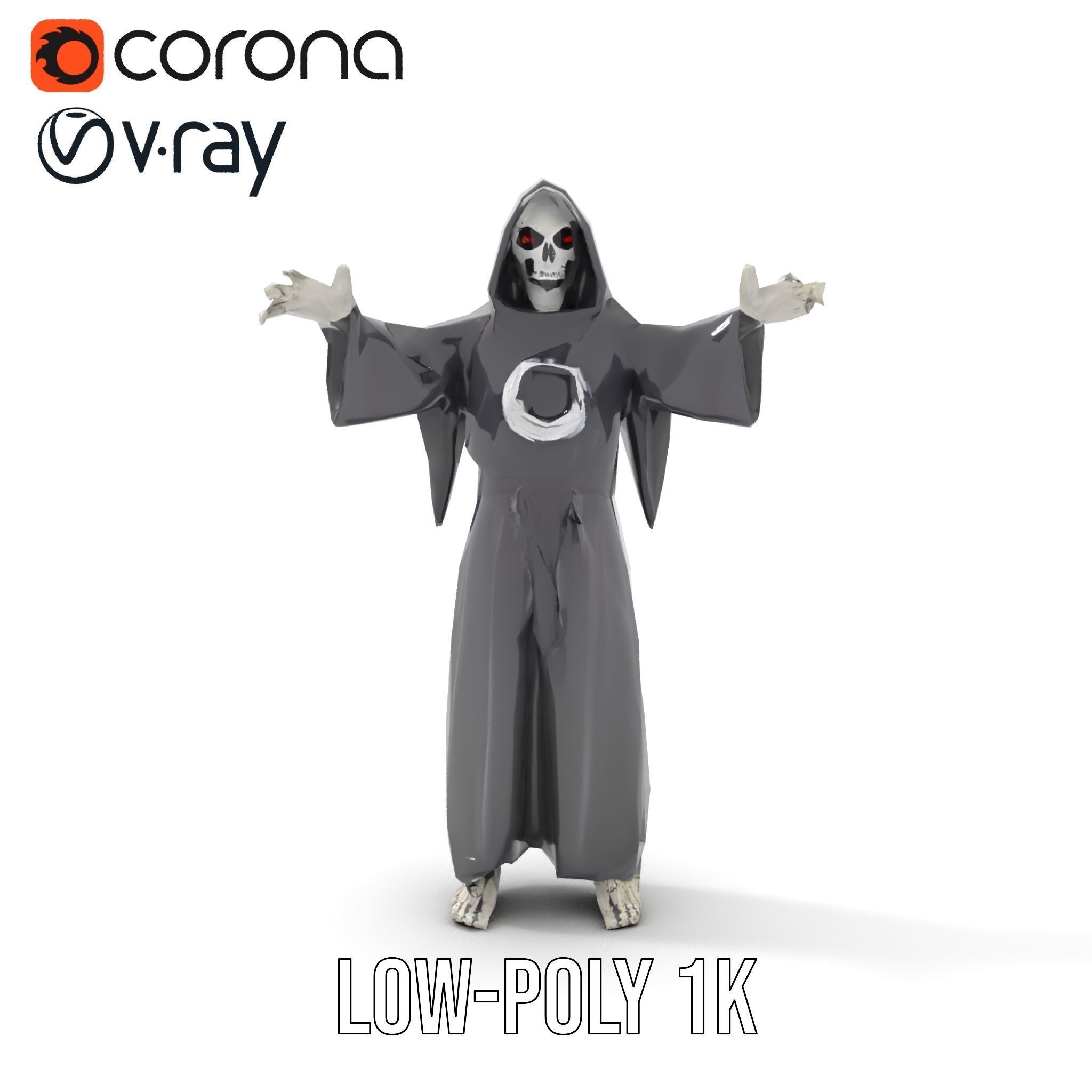 Skeleton Sorcerer Character Model Rigged and Animated Low-poly 3D model_16