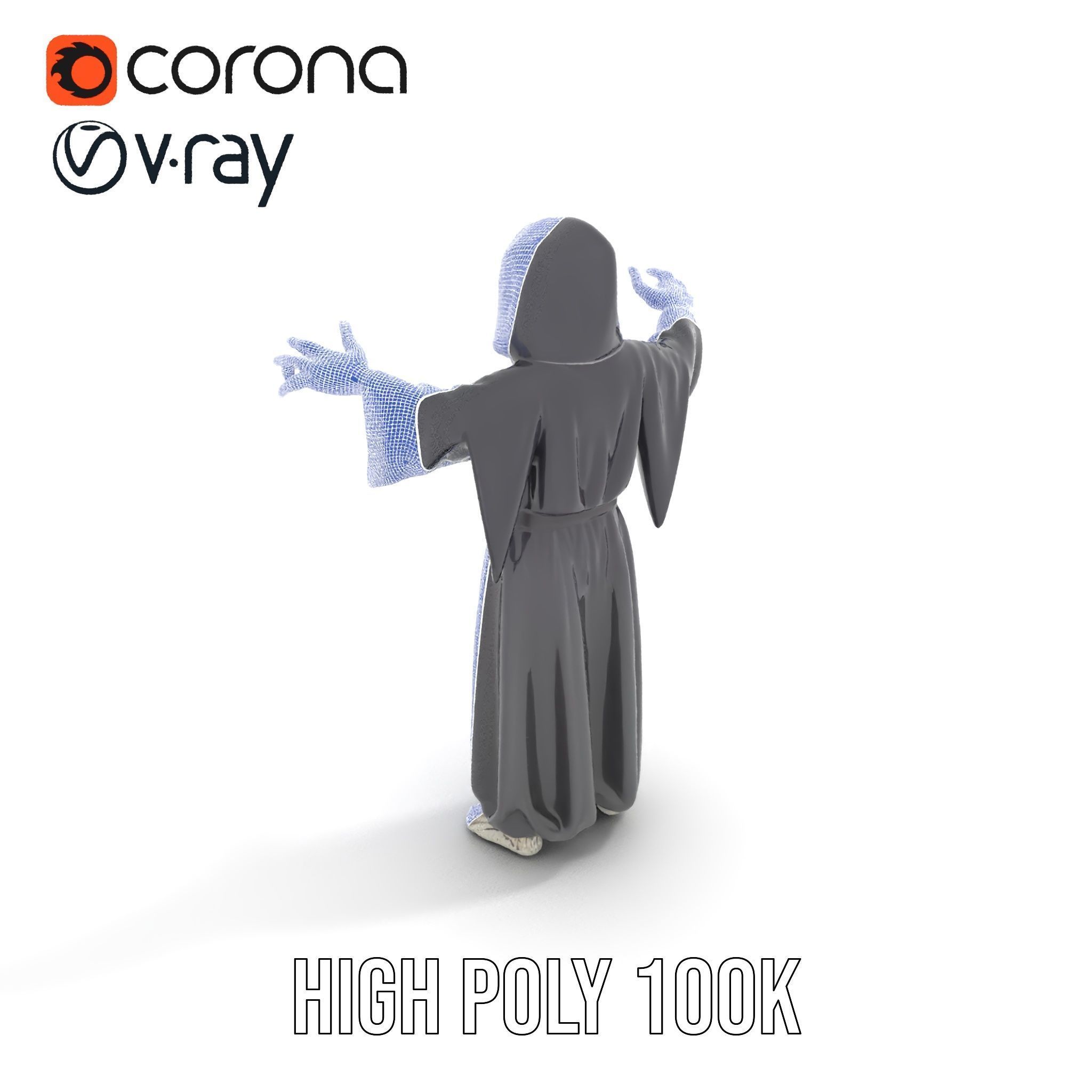 Skeleton Sorcerer Character Model Rigged and Animated Low-poly 3D model_17