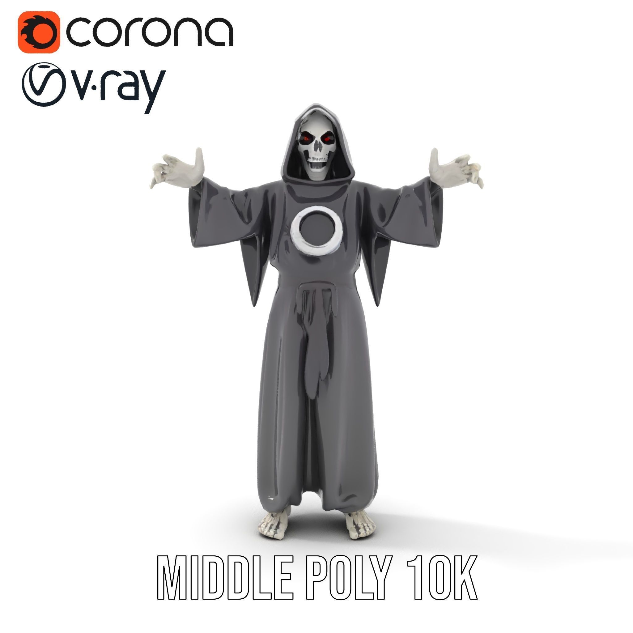 Skeleton Sorcerer Character Model Rigged and Animated Low-poly 3D model_12