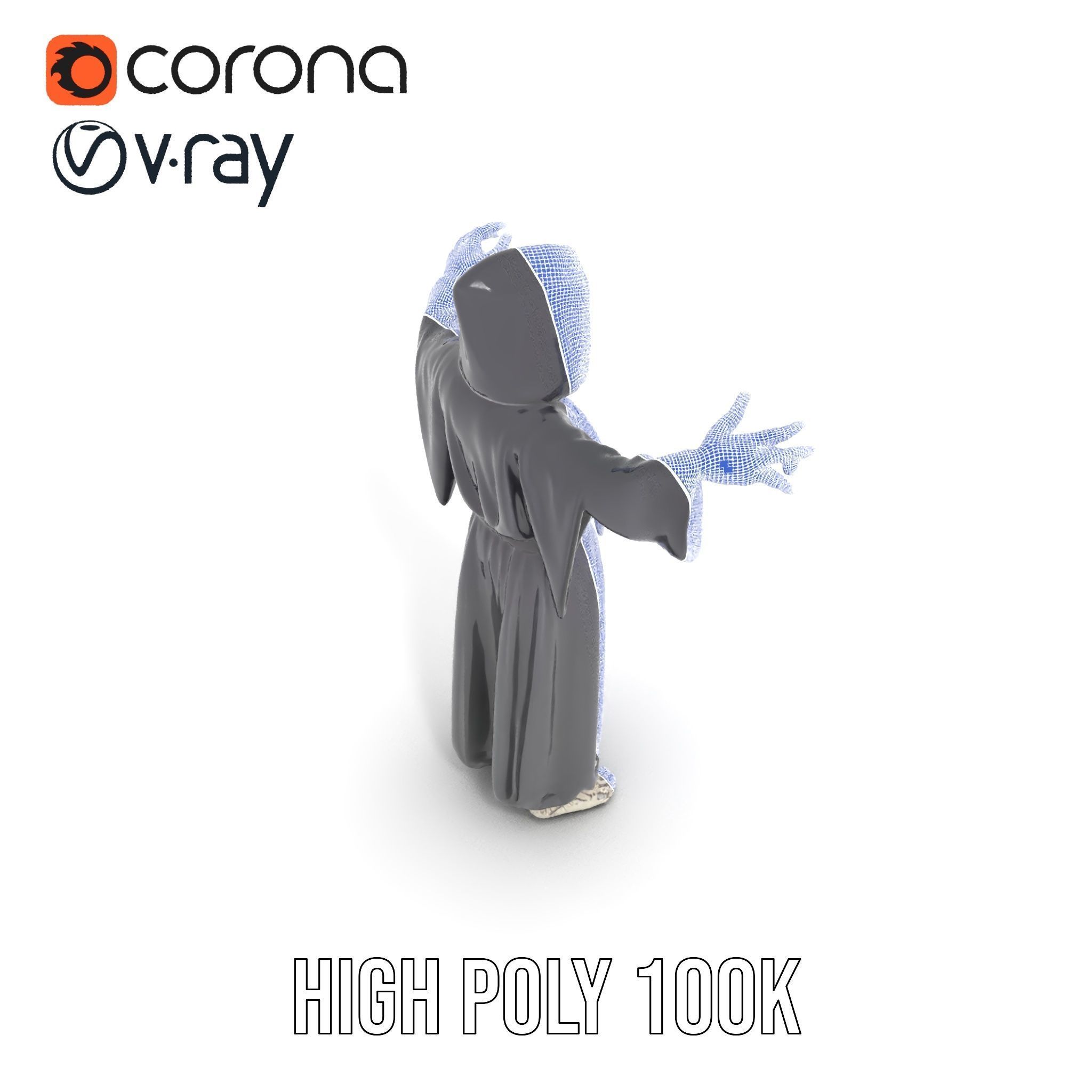 Skeleton Sorcerer Character Model Rigged and Animated Low-poly 3D model_35