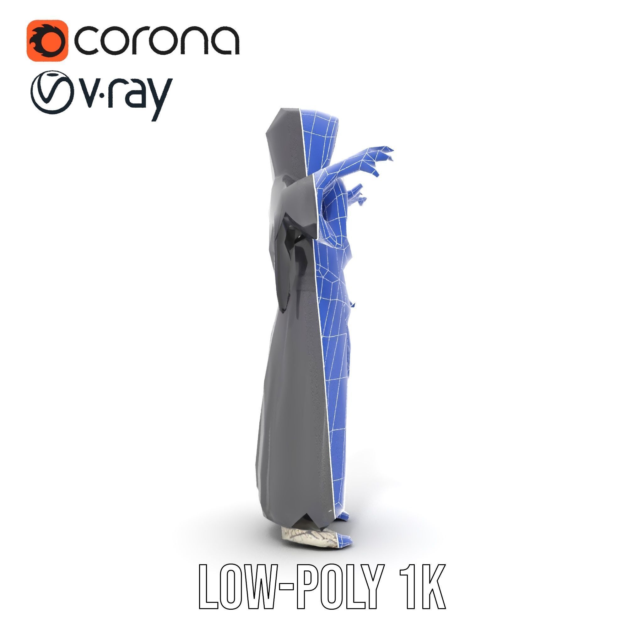 Skeleton Sorcerer Character Model Rigged and Animated Low-poly 3D model_13