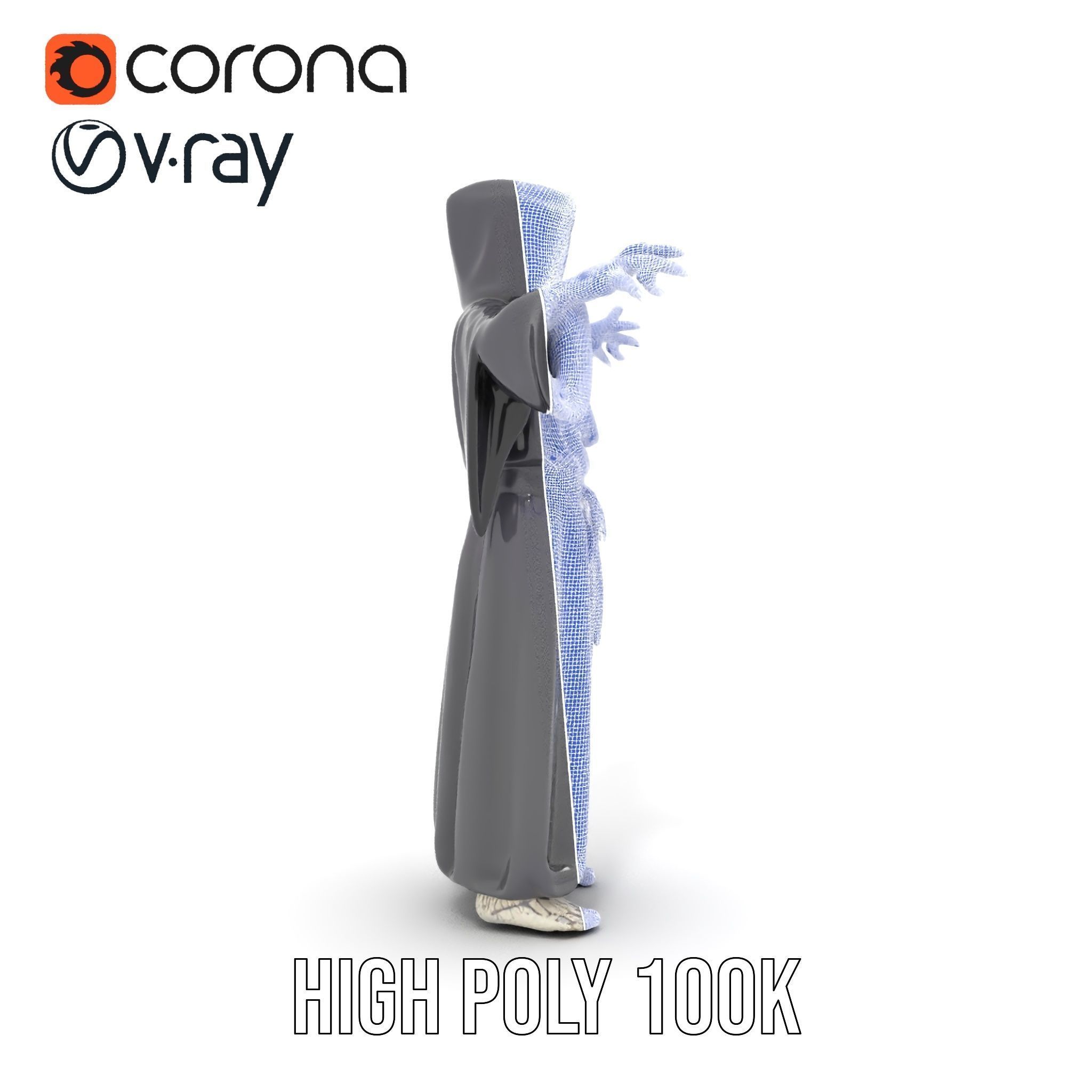 Skeleton Sorcerer Character Model Rigged and Animated Low-poly 3D model_36