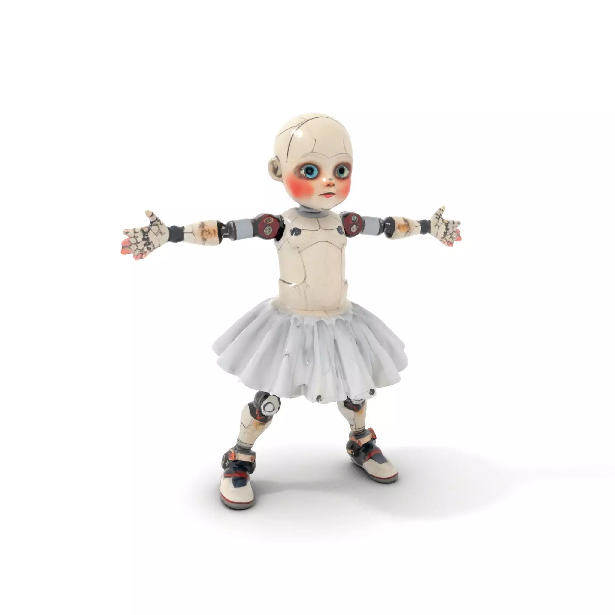 Ballerina Robot Doll Character Rigged and Animated Low-poly 3D model