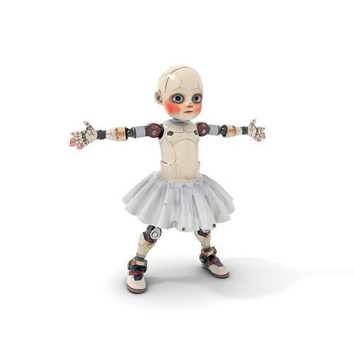 Ballerina Robot Doll Character Rigged and Animated Low-poly 3D model