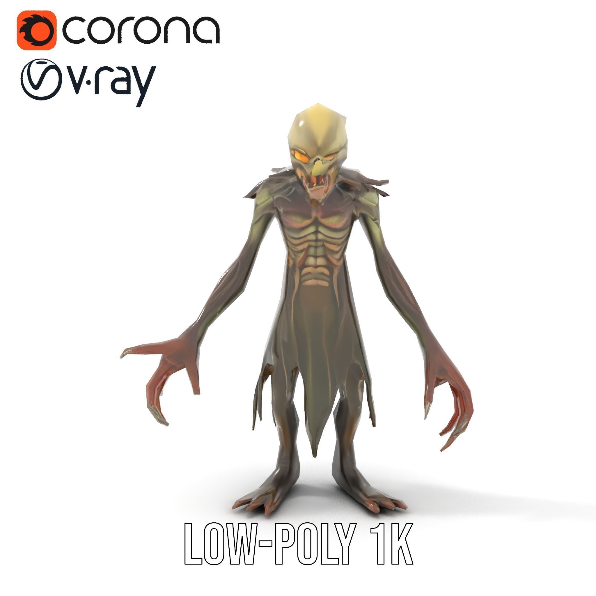 Demonic Creature Rigged and Animated D Model with Glowing Eyes Low-poly 3D model_11