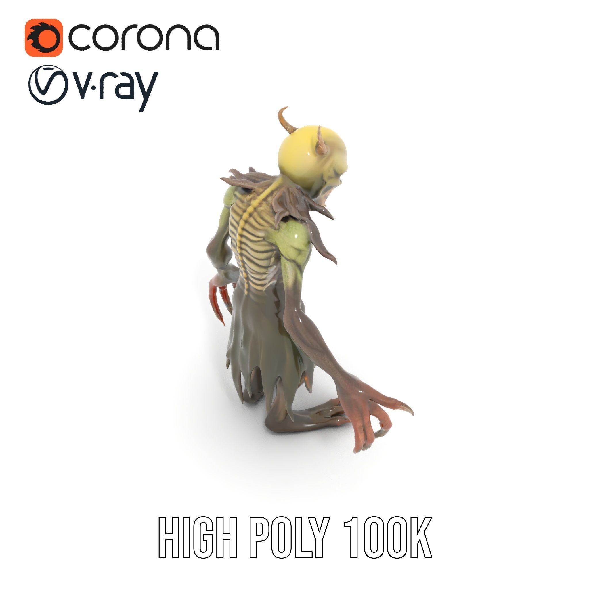 Demonic Creature Rigged and Animated D Model with Glowing Eyes Low-poly 3D model_26