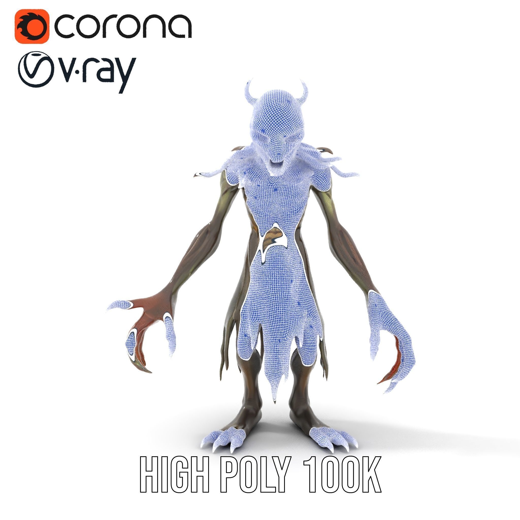 Demonic Creature Rigged and Animated D Model with Glowing Eyes Low-poly 3D model_29