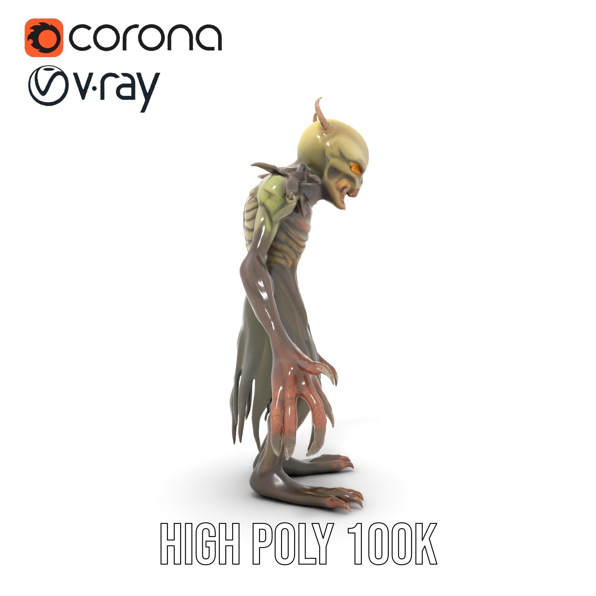 Demonic Creature Rigged and Animated D Model with Glowing Eyes Low-poly 3D model_20