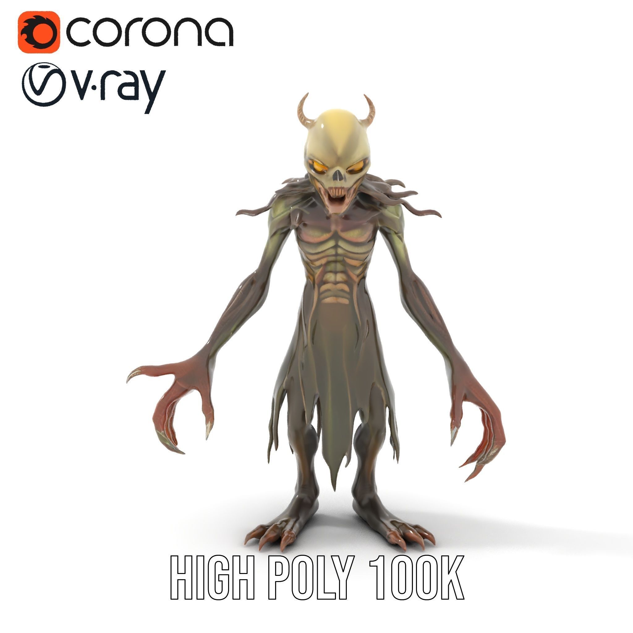 Demonic Creature Rigged and Animated D Model with Glowing Eyes Low-poly 3D model_23