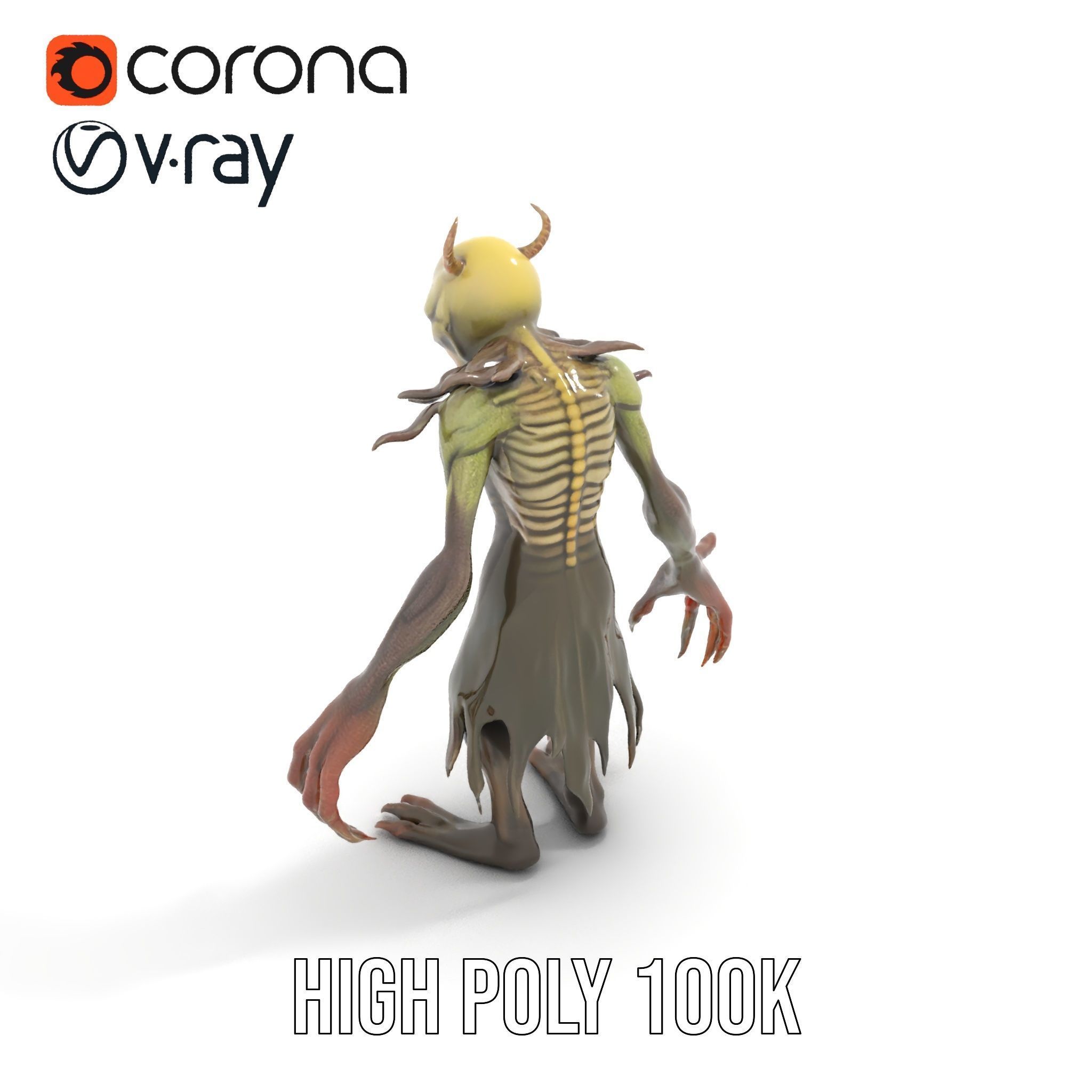 Demonic Creature Rigged and Animated D Model with Glowing Eyes Low-poly 3D model_17