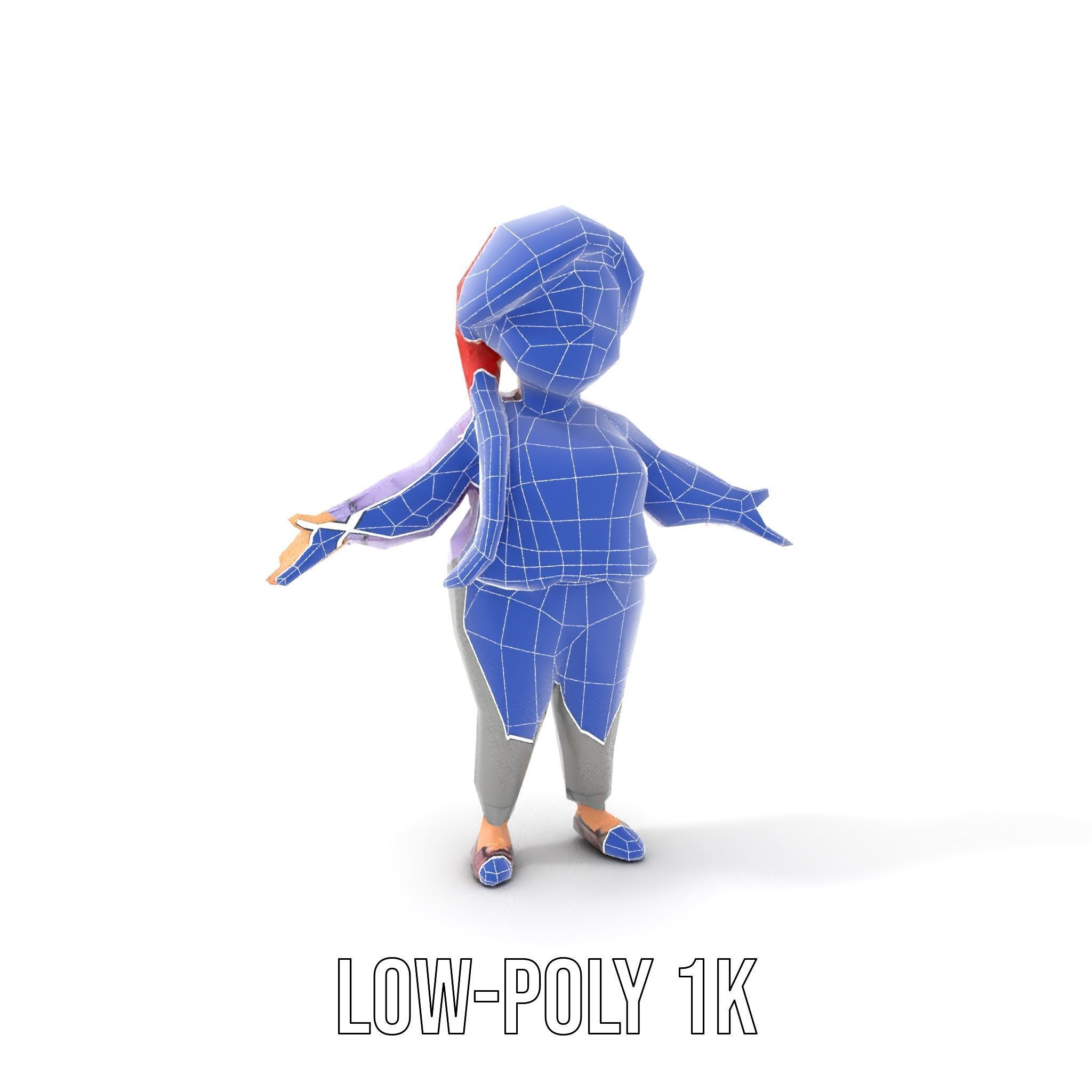 Rigged and Animated Redhead Cartoon Character in Casual Outfit Low-poly 3D model_19