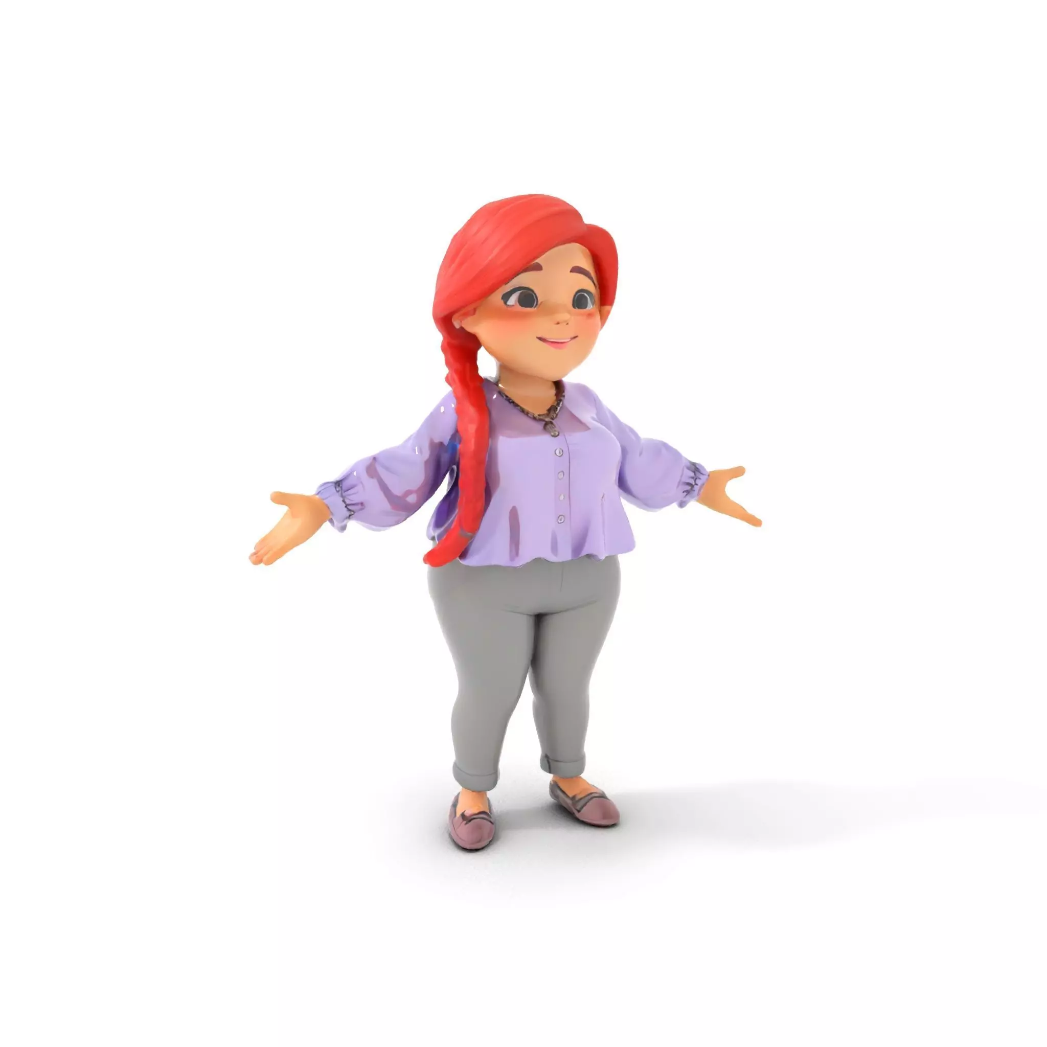 Rigged and Animated Redhead Cartoon Character in Casual Outfit Low-poly 3D model_0