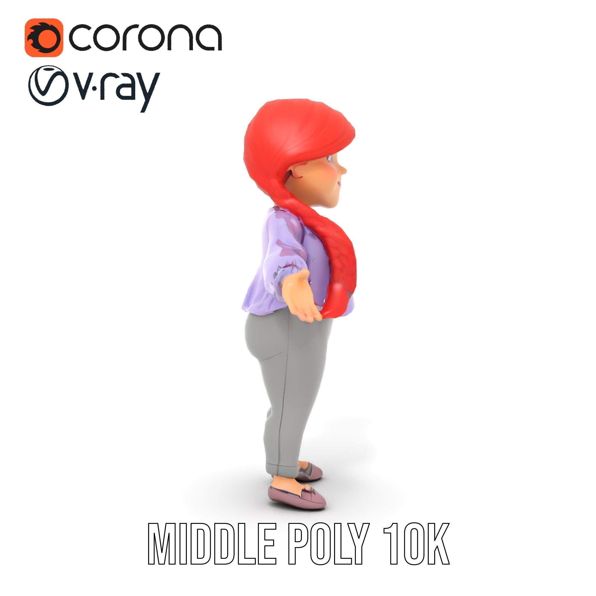 Rigged and Animated Redhead Cartoon Character in Casual Outfit Low-poly 3D model_21