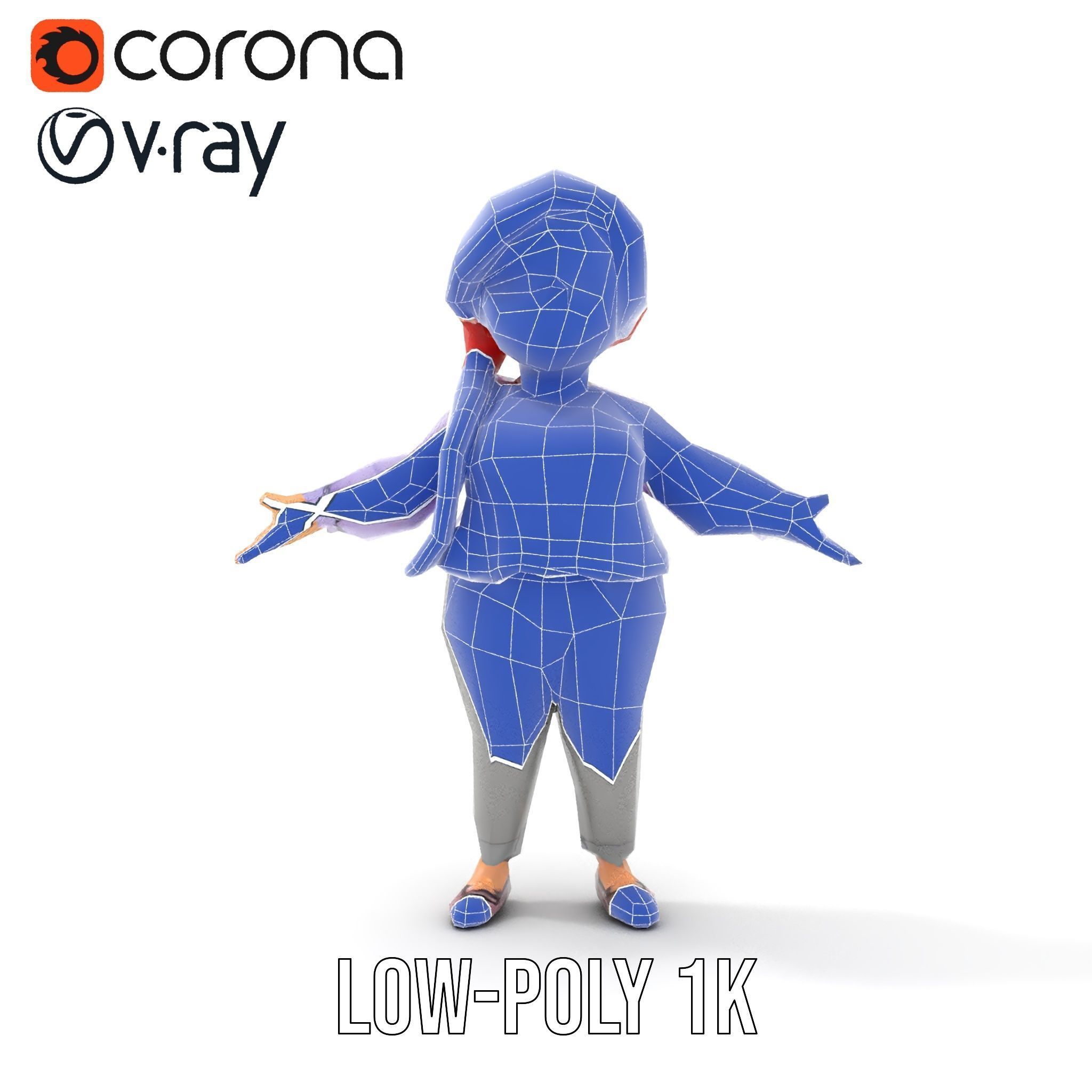 Rigged and Animated Redhead Cartoon Character in Casual Outfit Low-poly 3D model_22