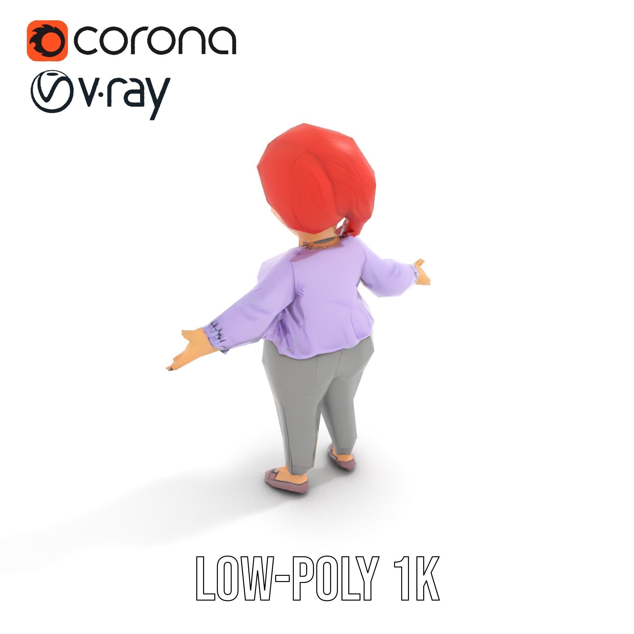 Rigged and Animated Redhead Cartoon Character in Casual Outfit Low-poly 3D model_13