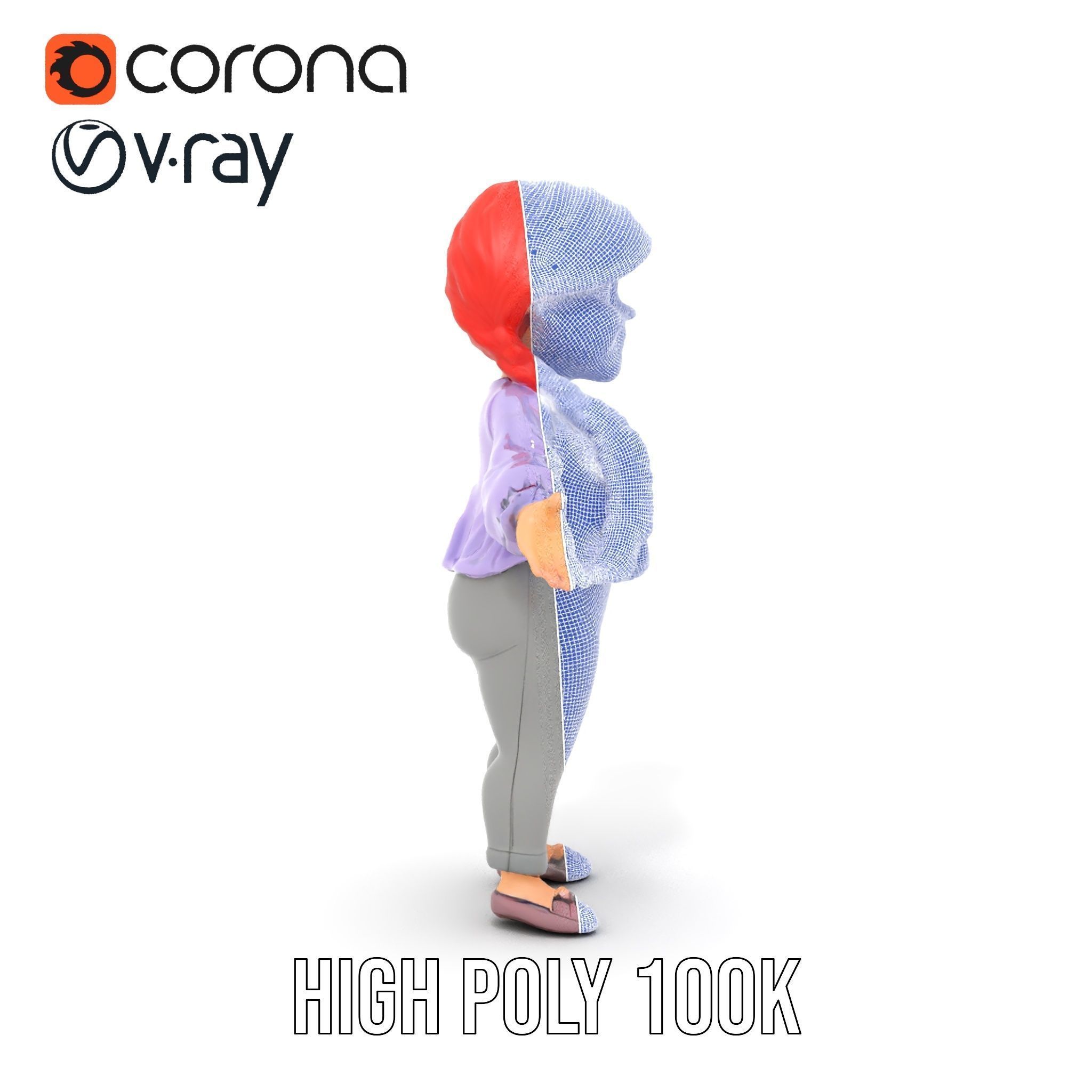 Rigged and Animated Redhead Cartoon Character in Casual Outfit Low-poly 3D model_31