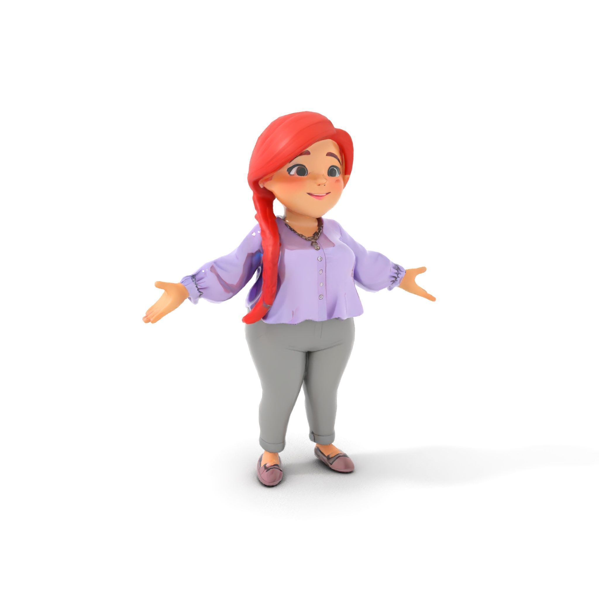 Rigged and Animated Redhead Cartoon Character in Casual Outfit Low-poly 3D model_12
