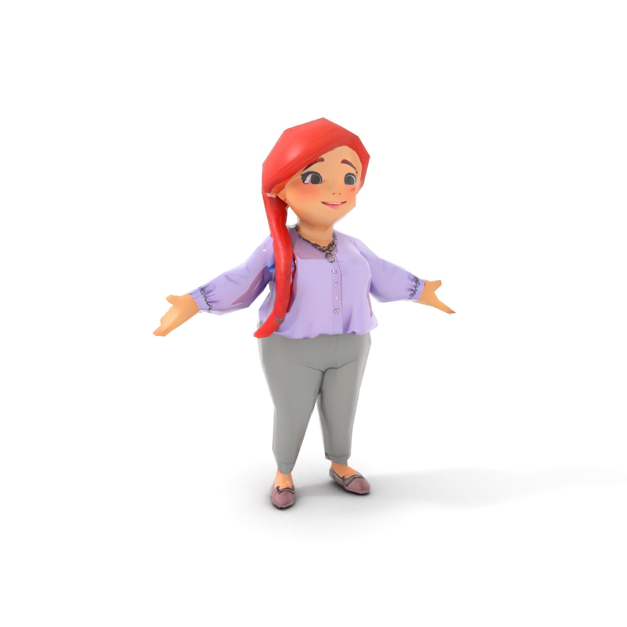 Rigged and Animated Redhead Cartoon Character in Casual Outfit Low-poly 3D model_10