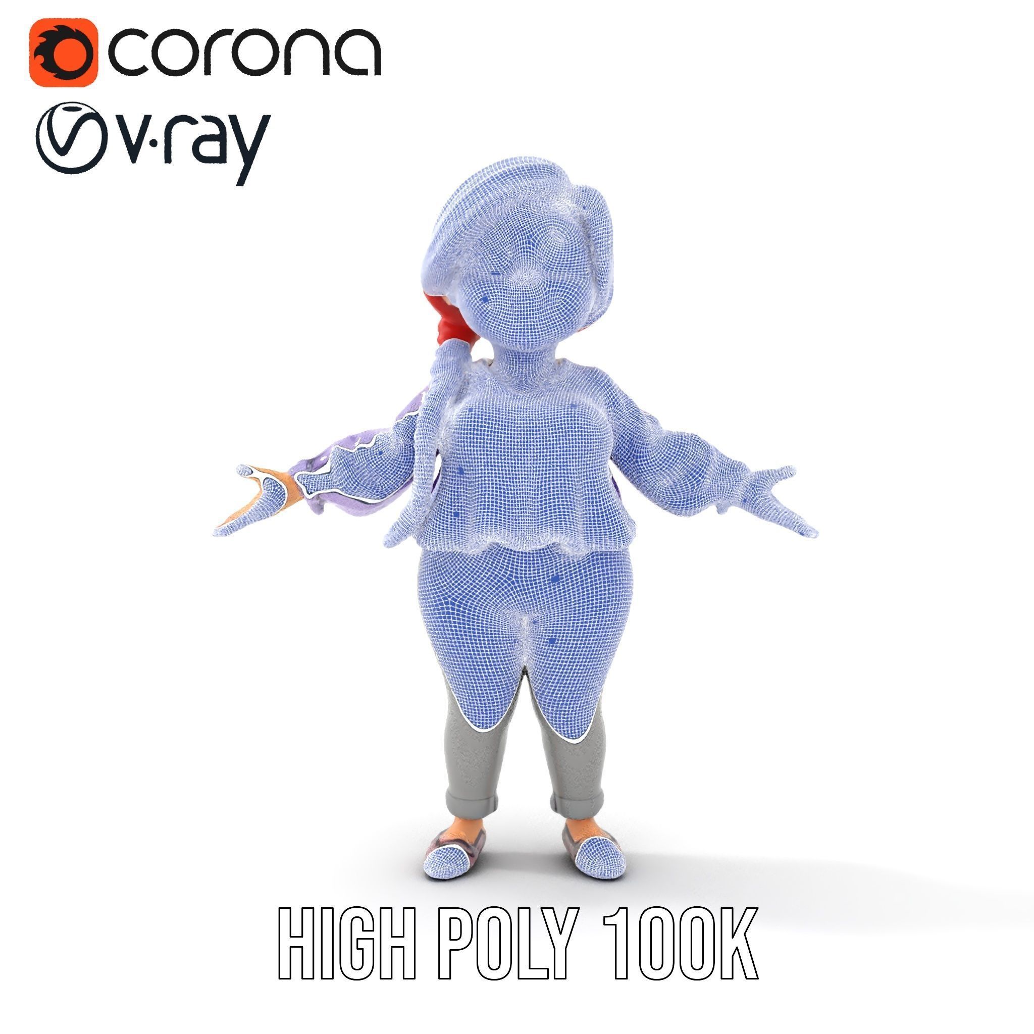 Rigged and Animated Redhead Cartoon Character in Casual Outfit Low-poly 3D model_36