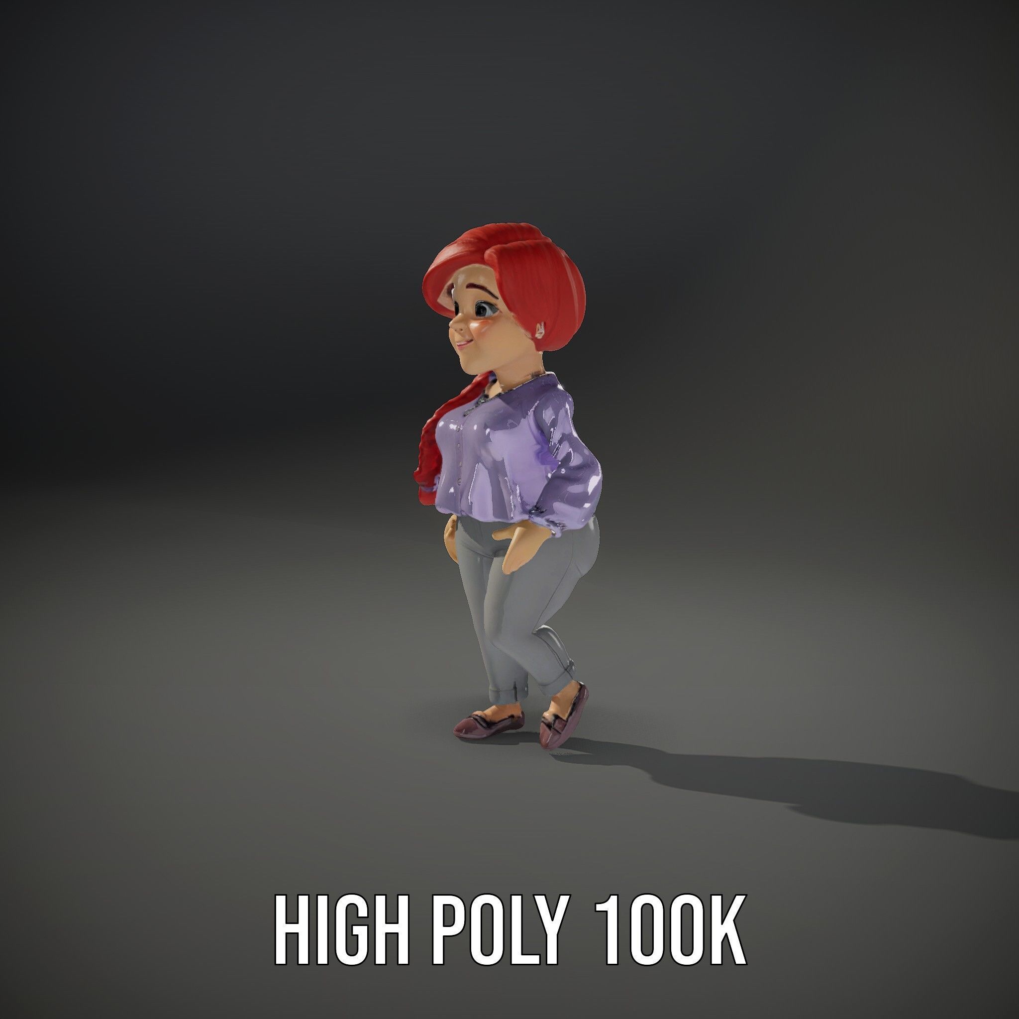 Rigged and Animated Redhead Cartoon Character in Casual Outfit Low-poly 3D model_35