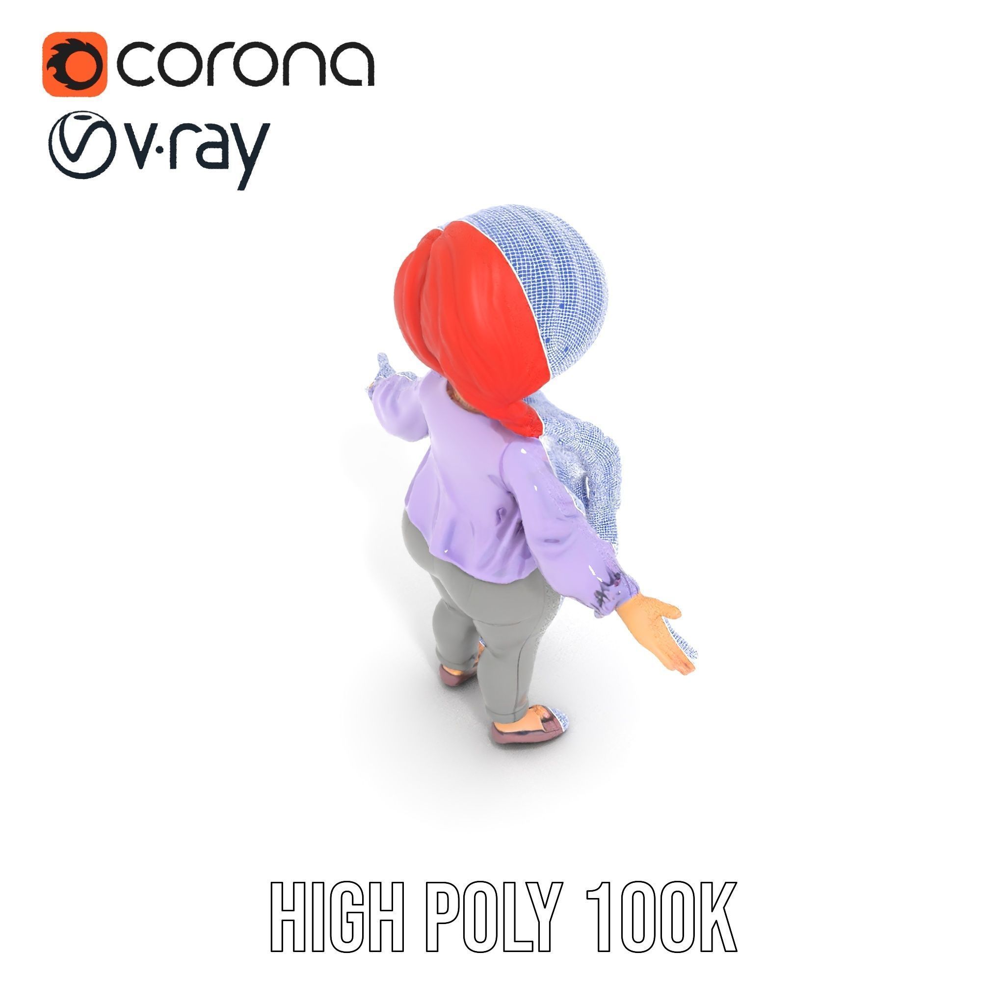 Rigged and Animated Redhead Cartoon Character in Casual Outfit Low-poly 3D model_33