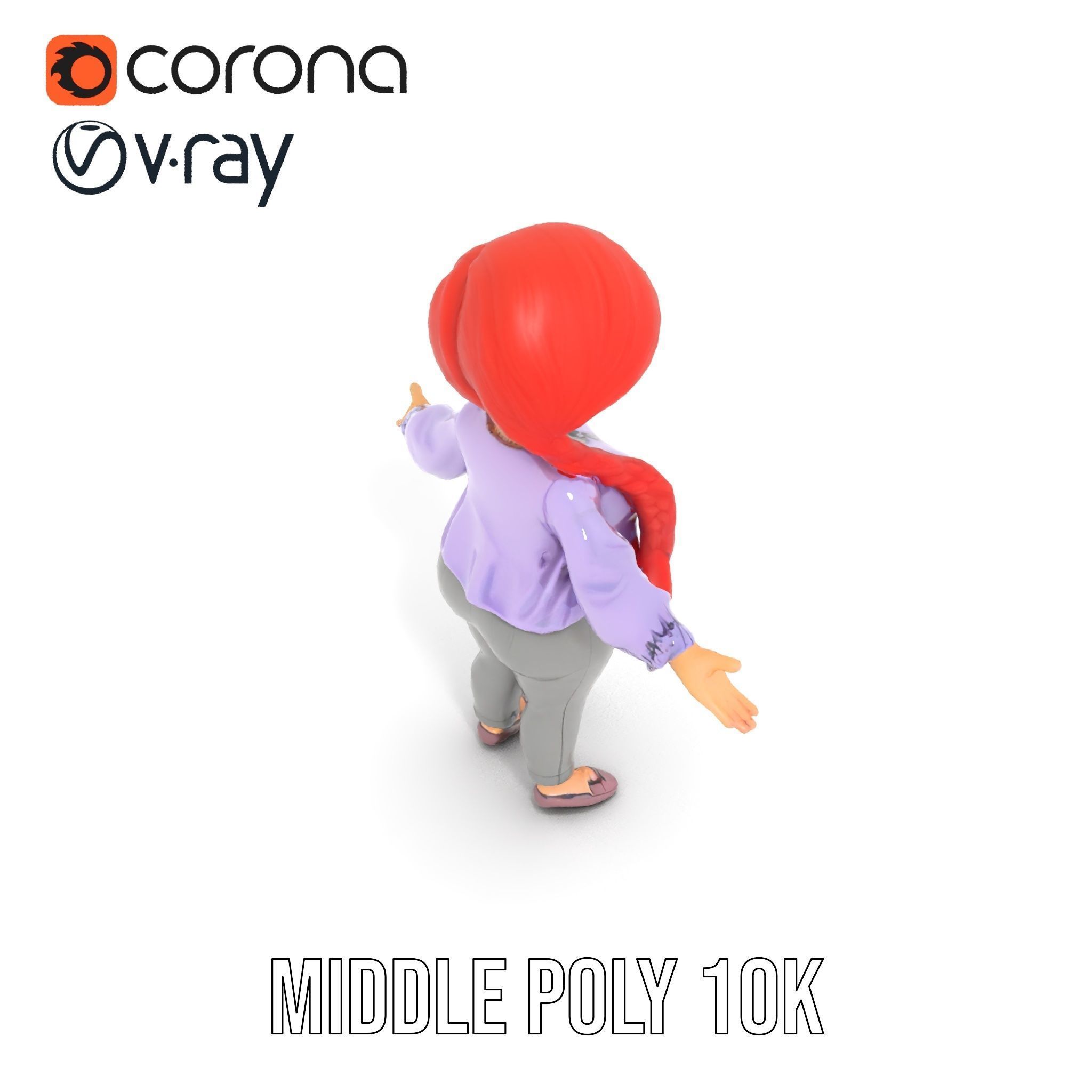 Rigged and Animated Redhead Cartoon Character in Casual Outfit Low-poly 3D model_15