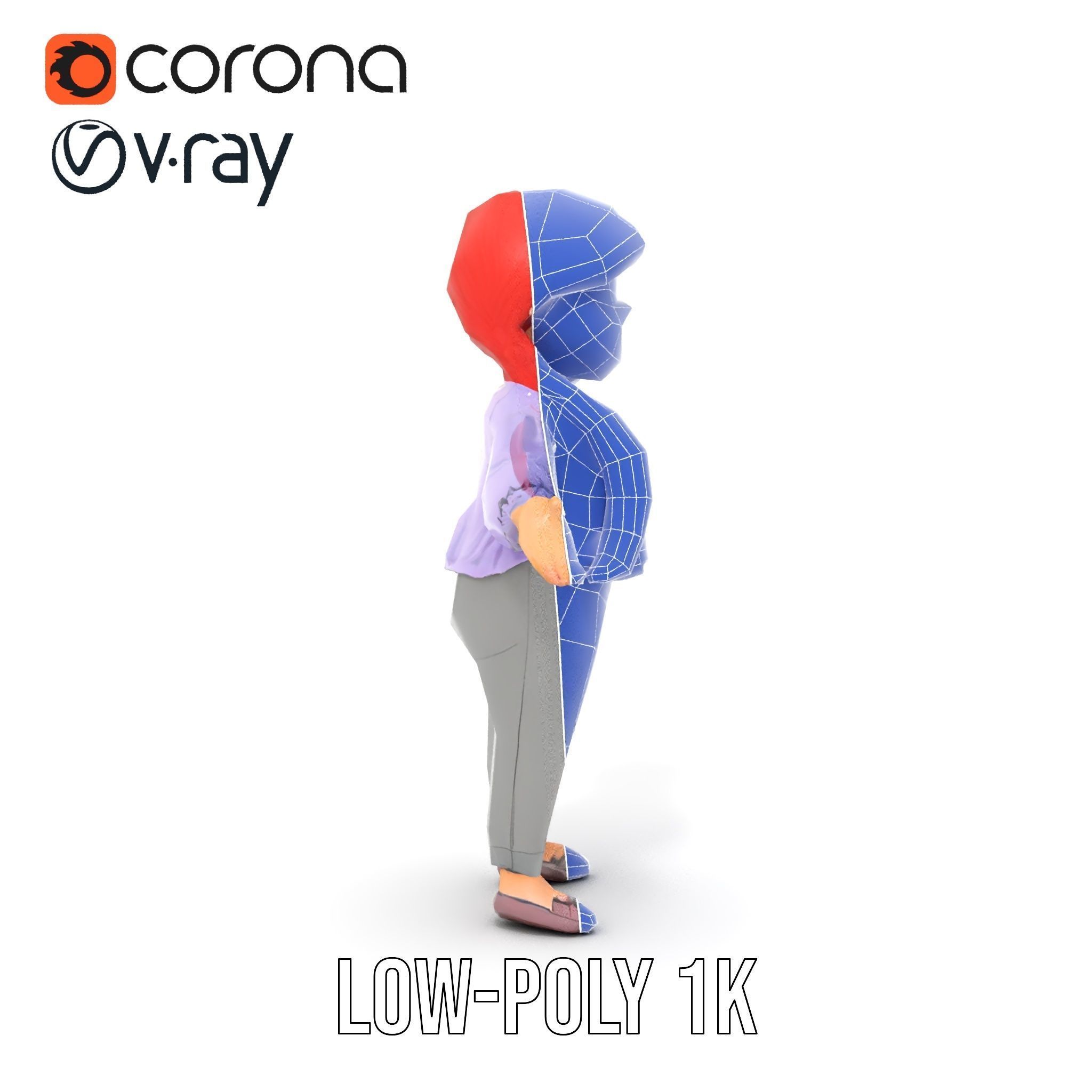 Rigged and Animated Redhead Cartoon Character in Casual Outfit Low-poly 3D model_25