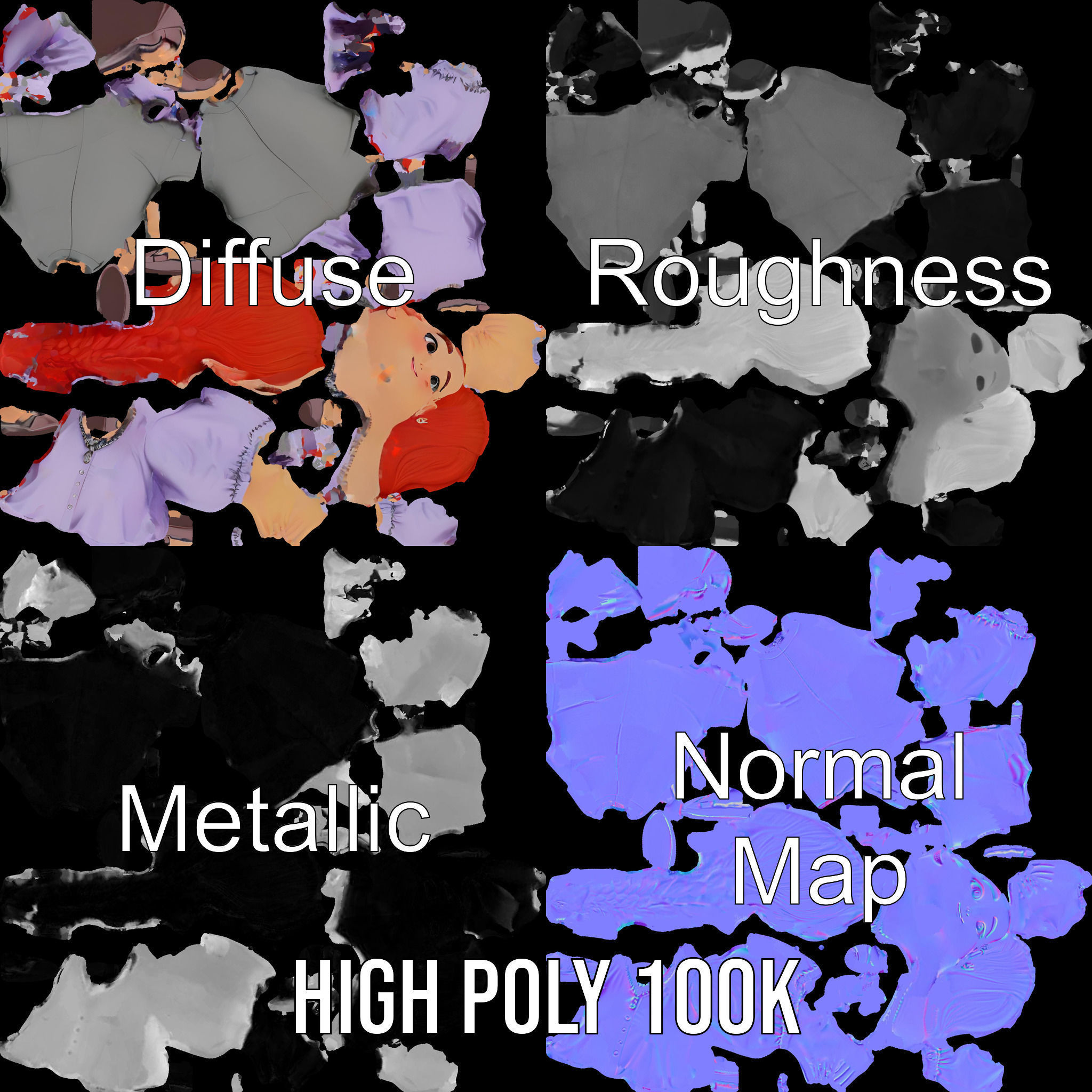 Rigged and Animated Redhead Cartoon Character in Casual Outfit Low-poly 3D model_3