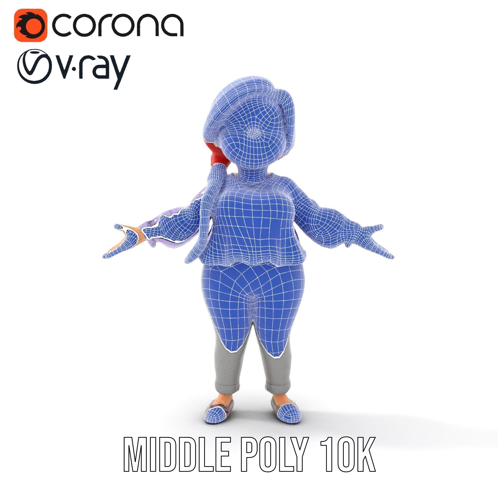 Rigged and Animated Redhead Cartoon Character in Casual Outfit Low-poly 3D model_32