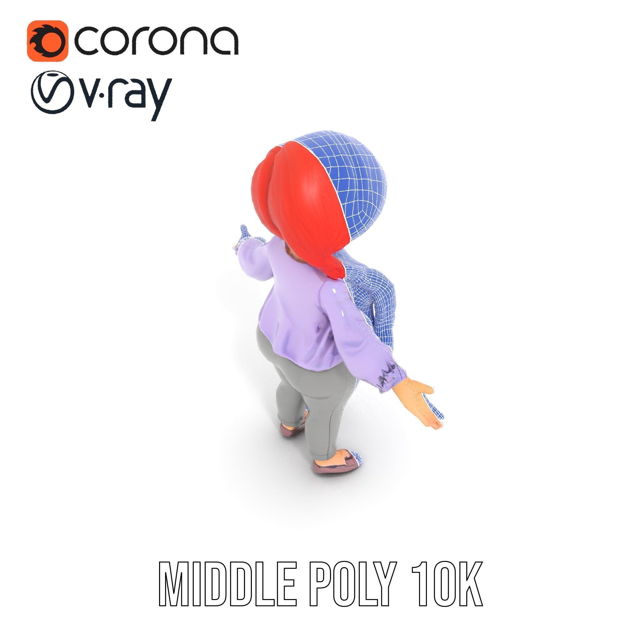 Rigged and Animated Redhead Cartoon Character in Casual Outfit Low-poly 3D model_29