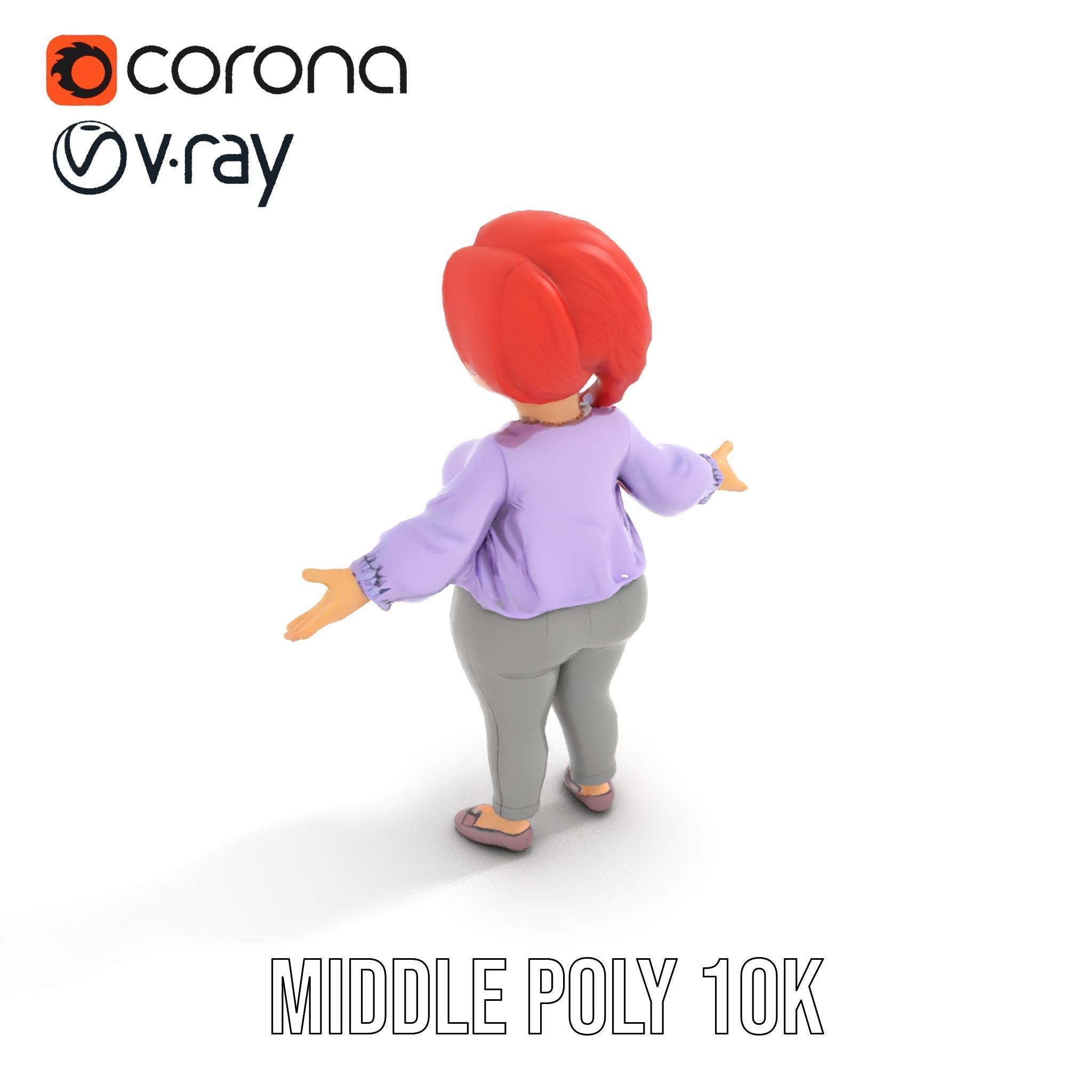 Rigged and Animated Redhead Cartoon Character in Casual Outfit Low-poly 3D model_9