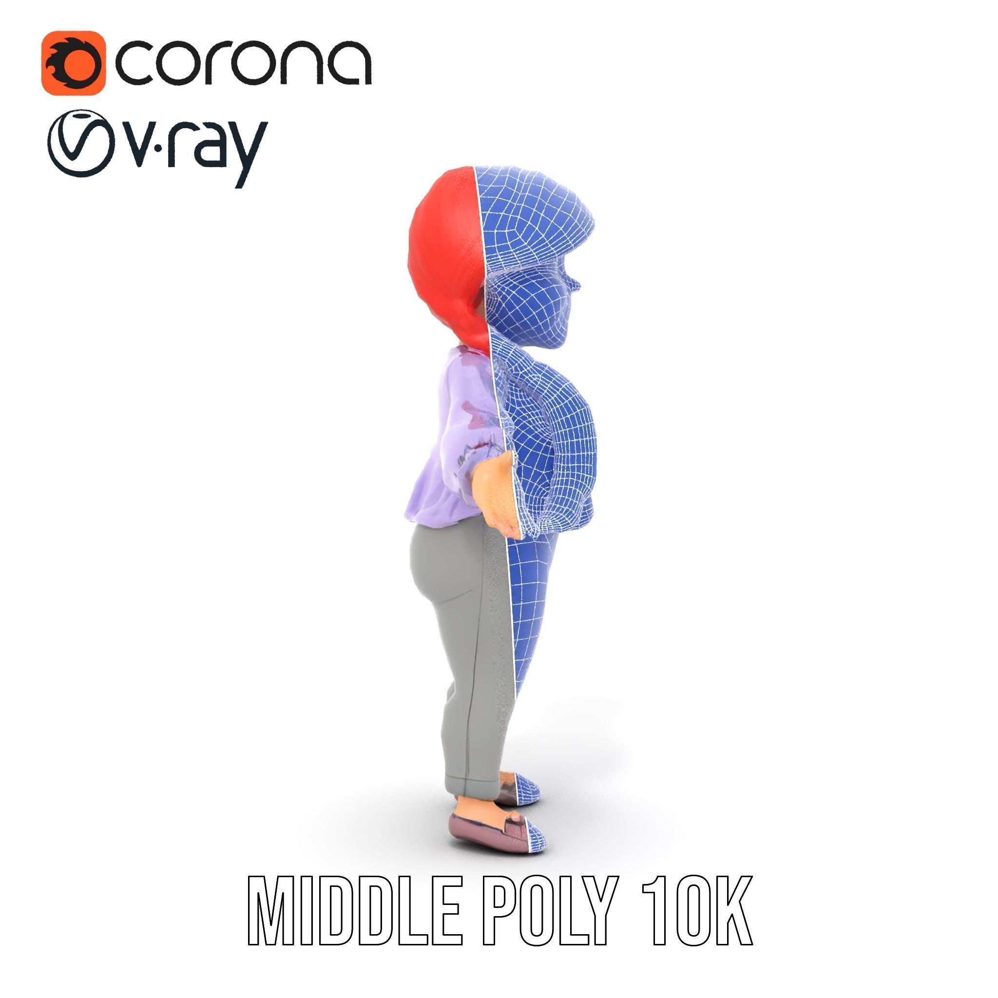 Rigged and Animated Redhead Cartoon Character in Casual Outfit Low-poly 3D model_24