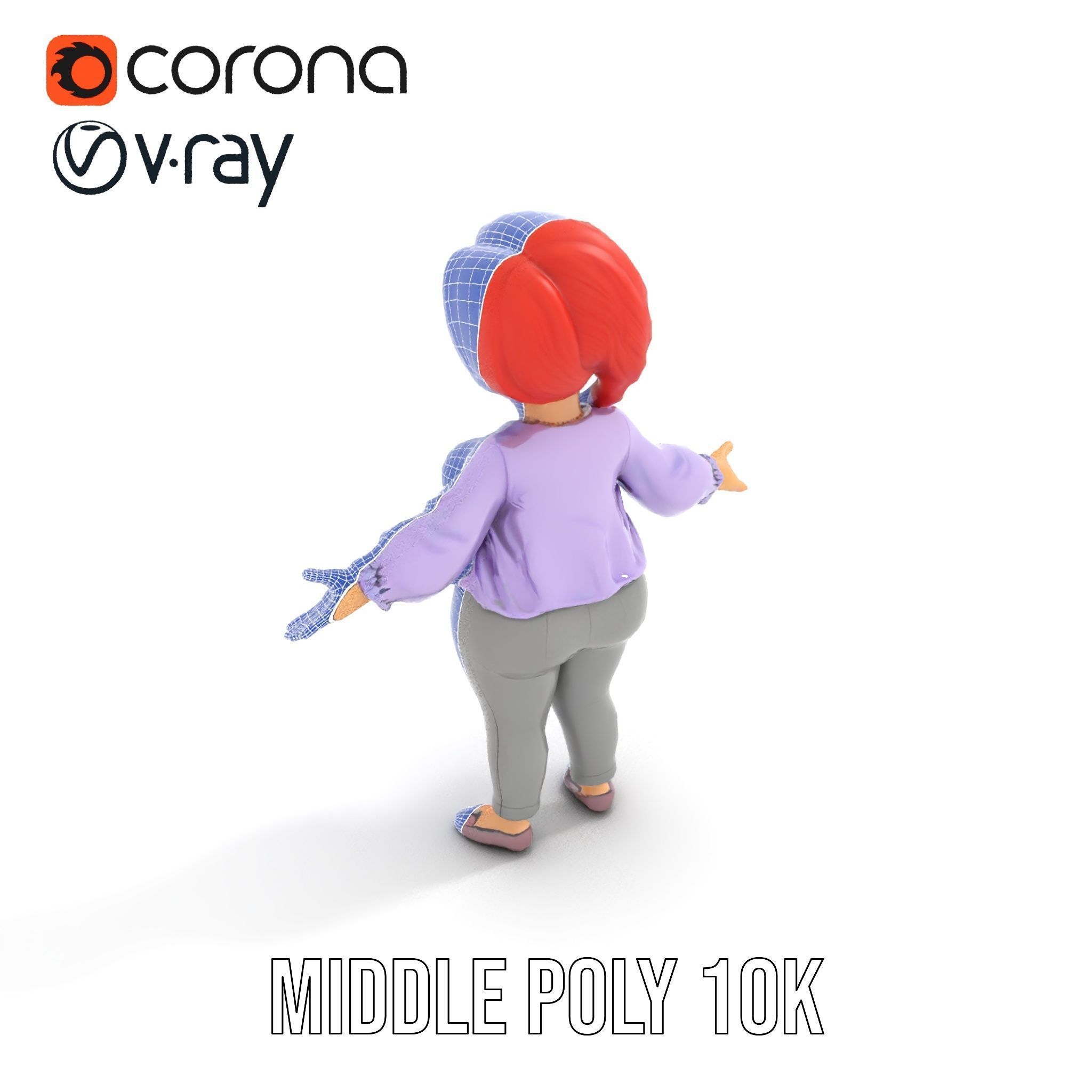 Rigged and Animated Redhead Cartoon Character in Casual Outfit Low-poly 3D model_34