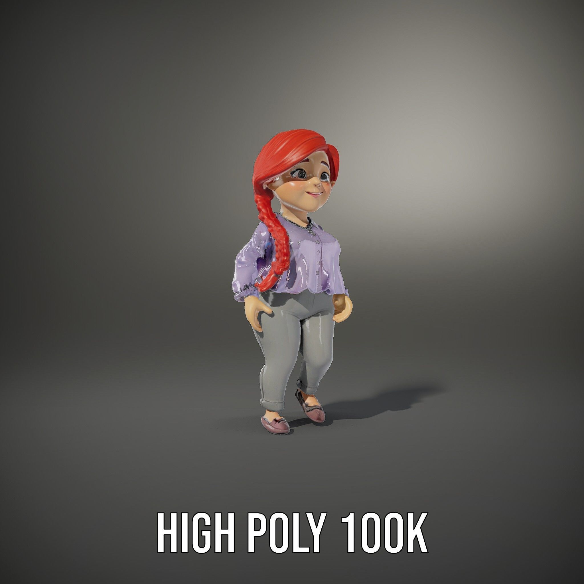 Rigged and Animated Redhead Cartoon Character in Casual Outfit Low-poly 3D model_28