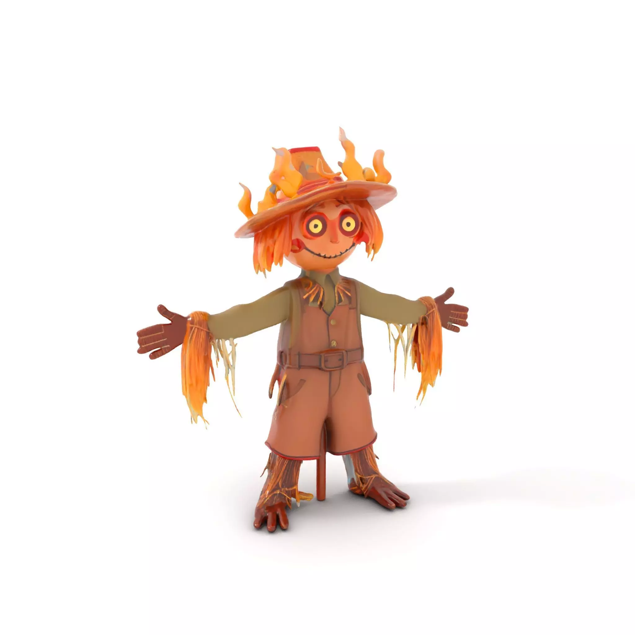 Flaming Scarecrow Rigged and Animated D Character Model Low-poly 3D model